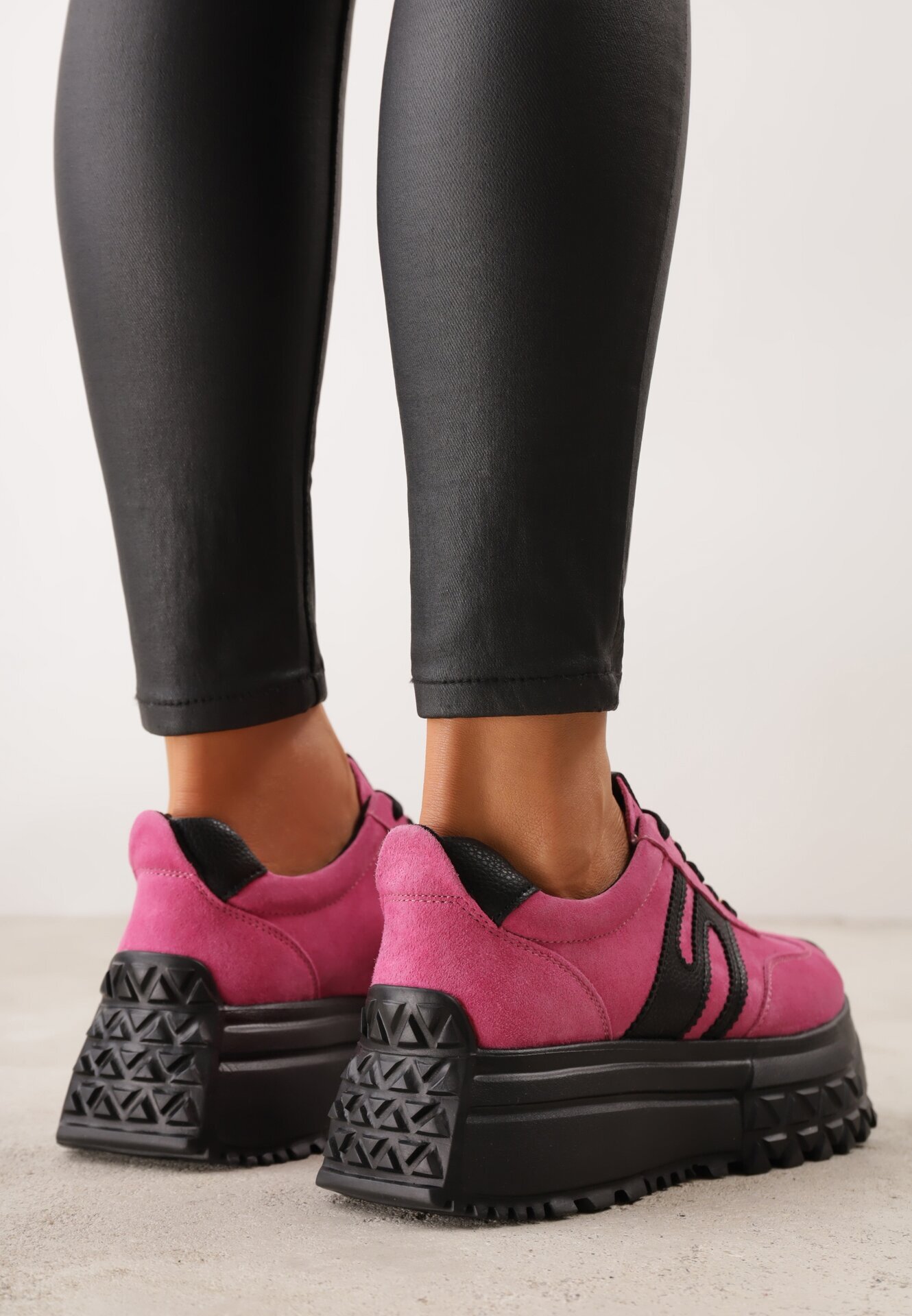 goodin Sneakers din piele întoarsă pe talpă groasă embosată cu talpă interioară din piele naturală Inesia Fucsia