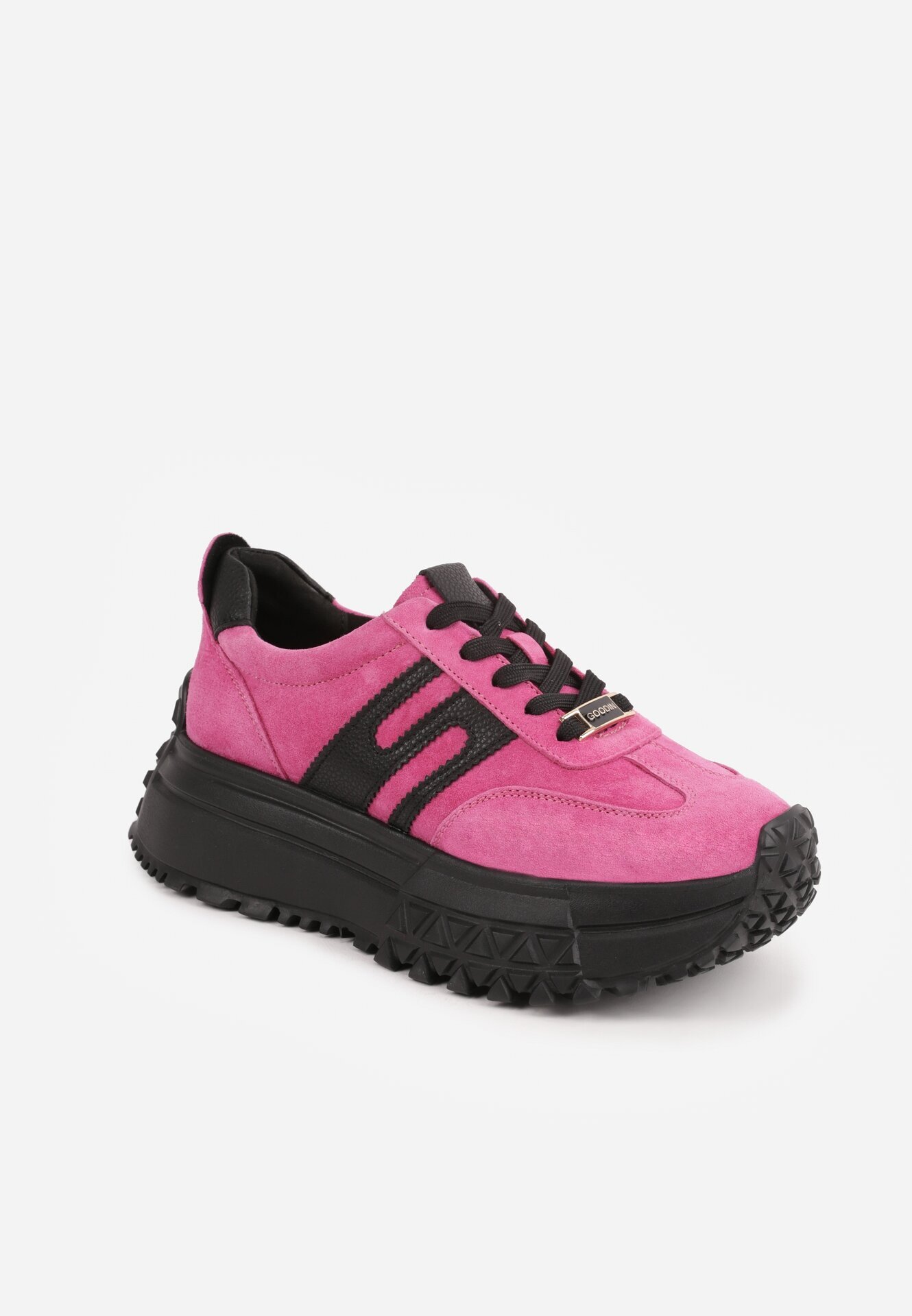goodin Sneakers din piele întoarsă pe talpă groasă embosată cu talpă interioară din piele naturală Inesia Fucsia