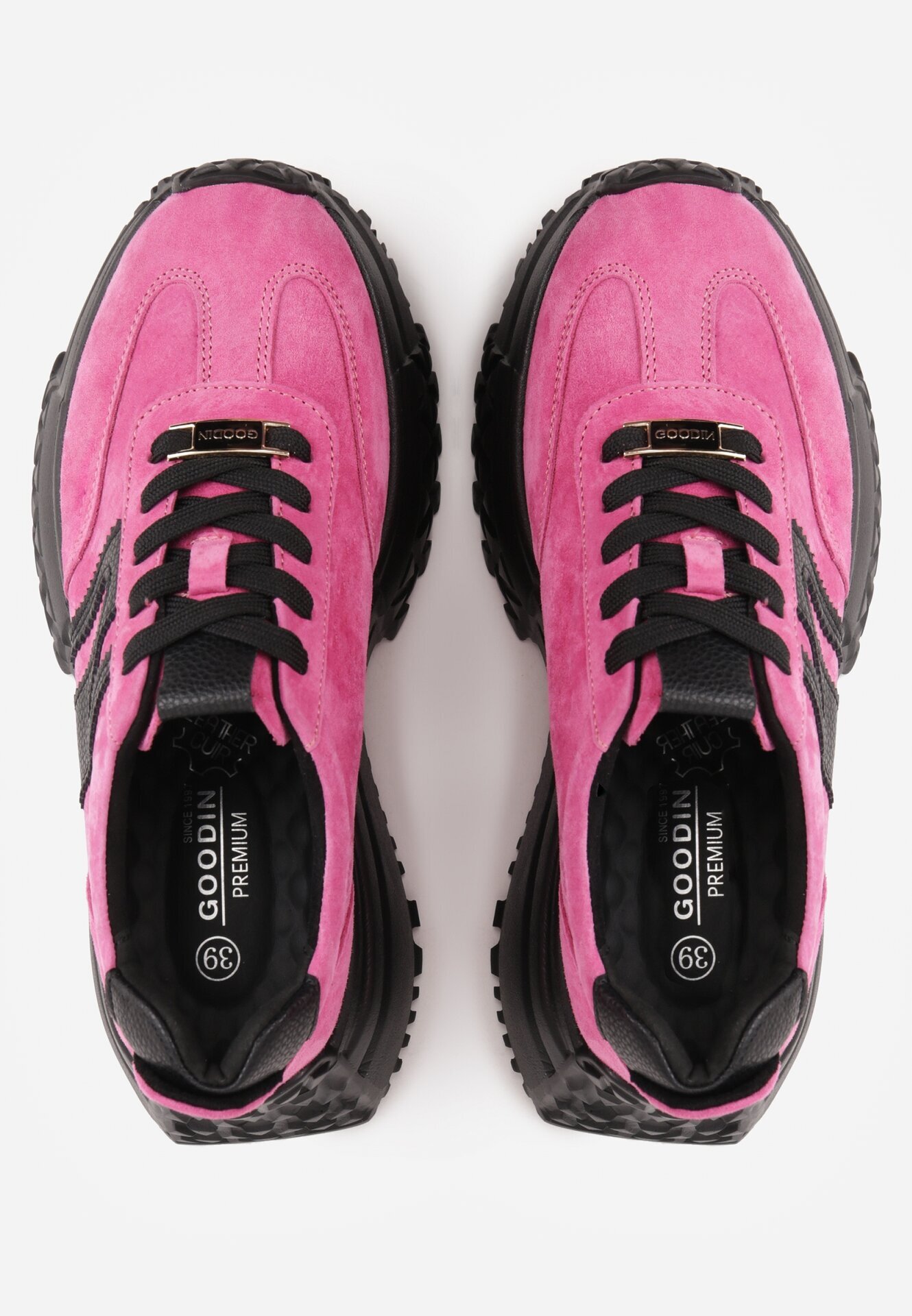 goodin Sneakers din piele întoarsă pe talpă groasă embosată cu talpă interioară din piele naturală Inesia Fucsia