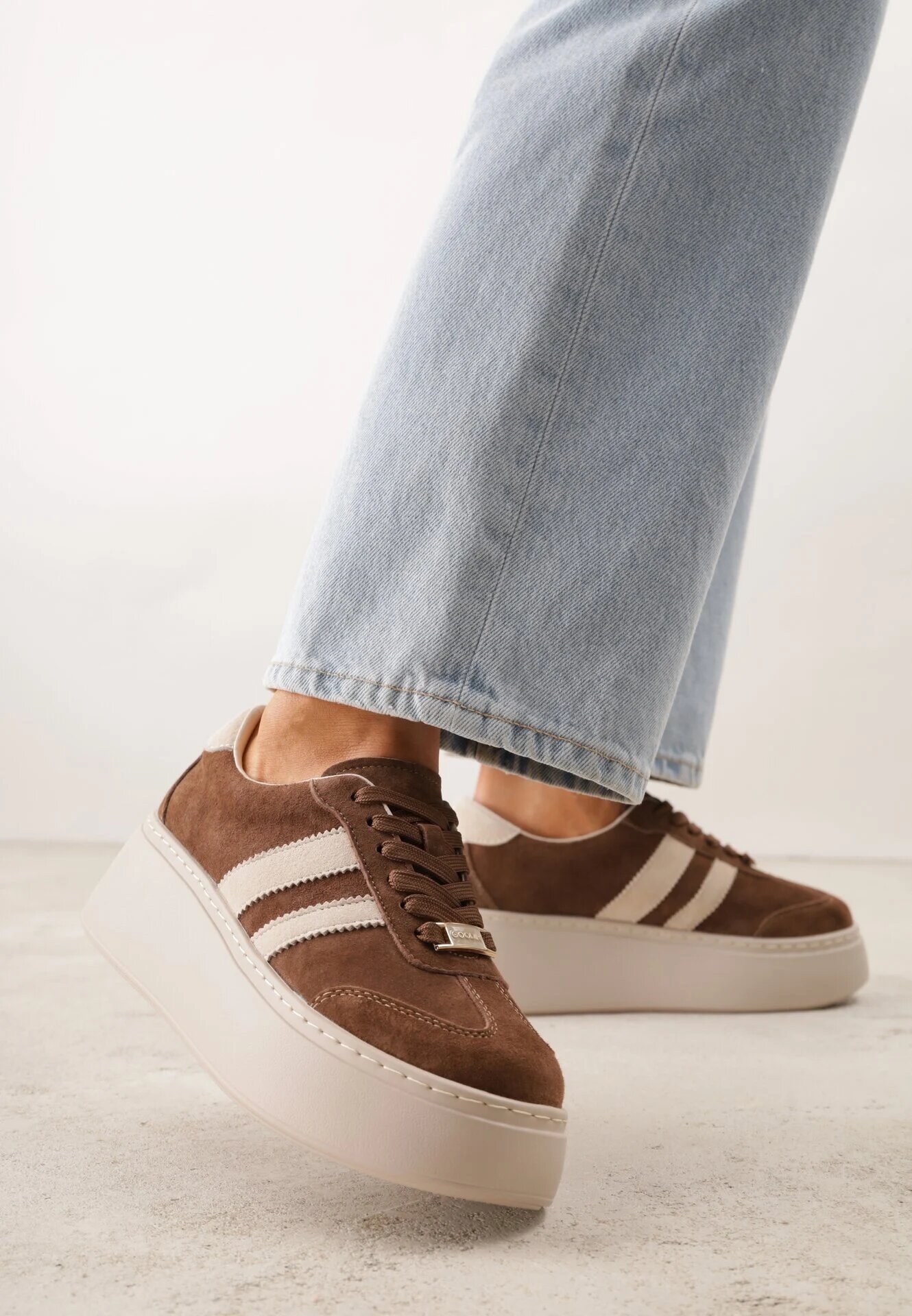 goodin Sneakers din piele maro cu talpă groasă și model geometric Rivimi