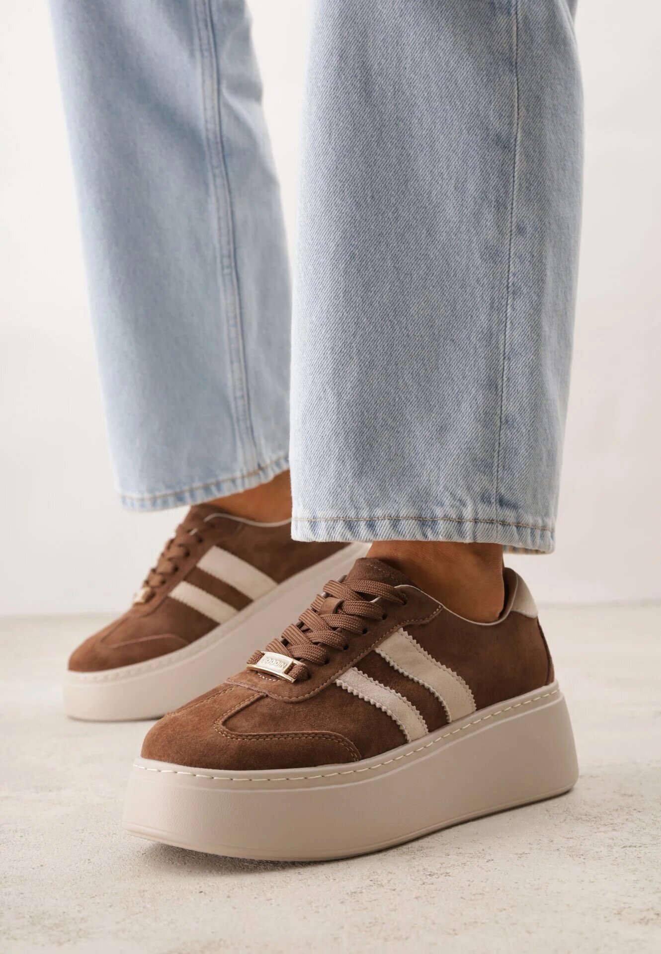 goodin Sneakers din piele maro cu talpă groasă și model geometric Rivimi