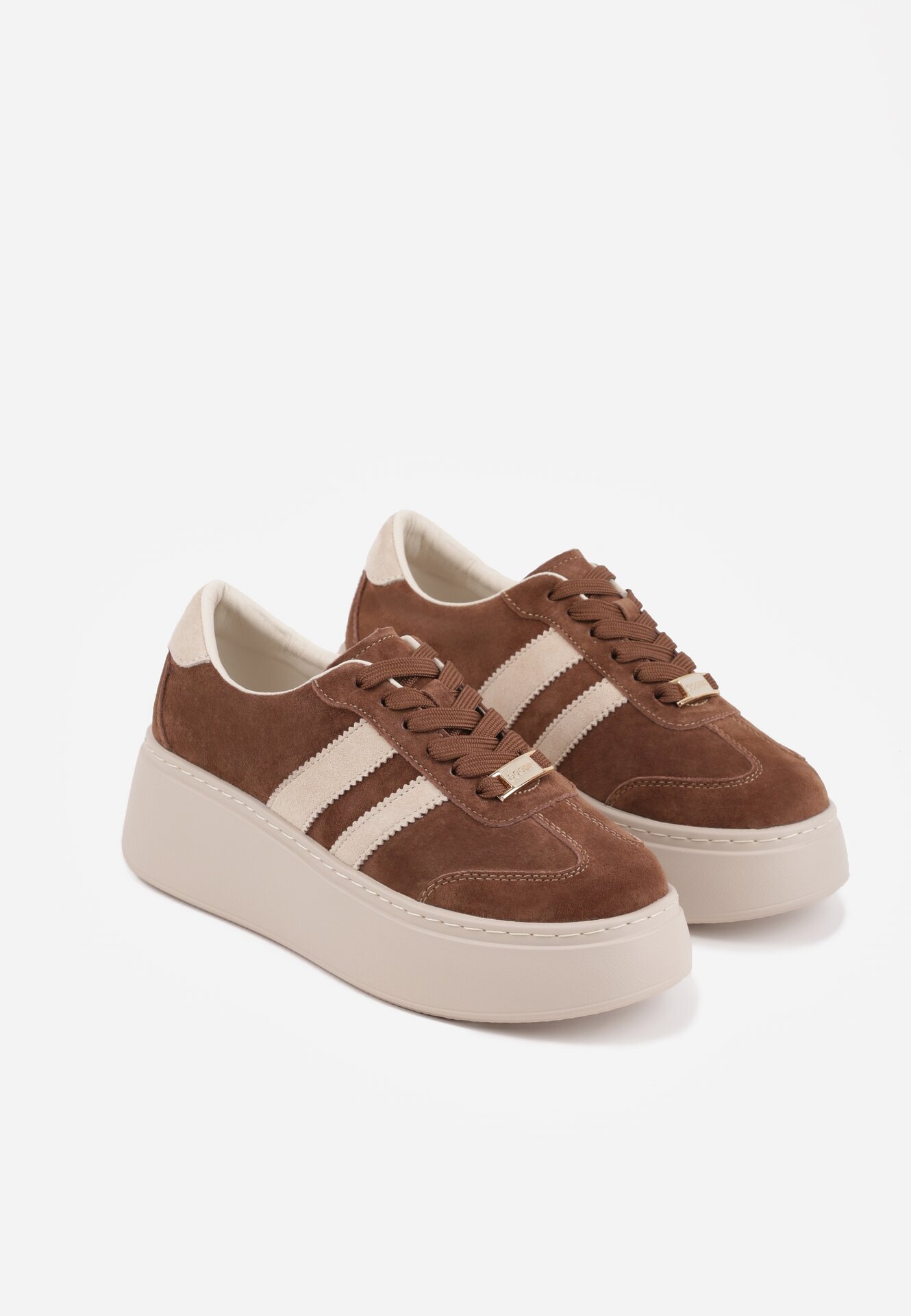 goodin Sneakers din piele maro cu talpă groasă și model geometric Rivimi