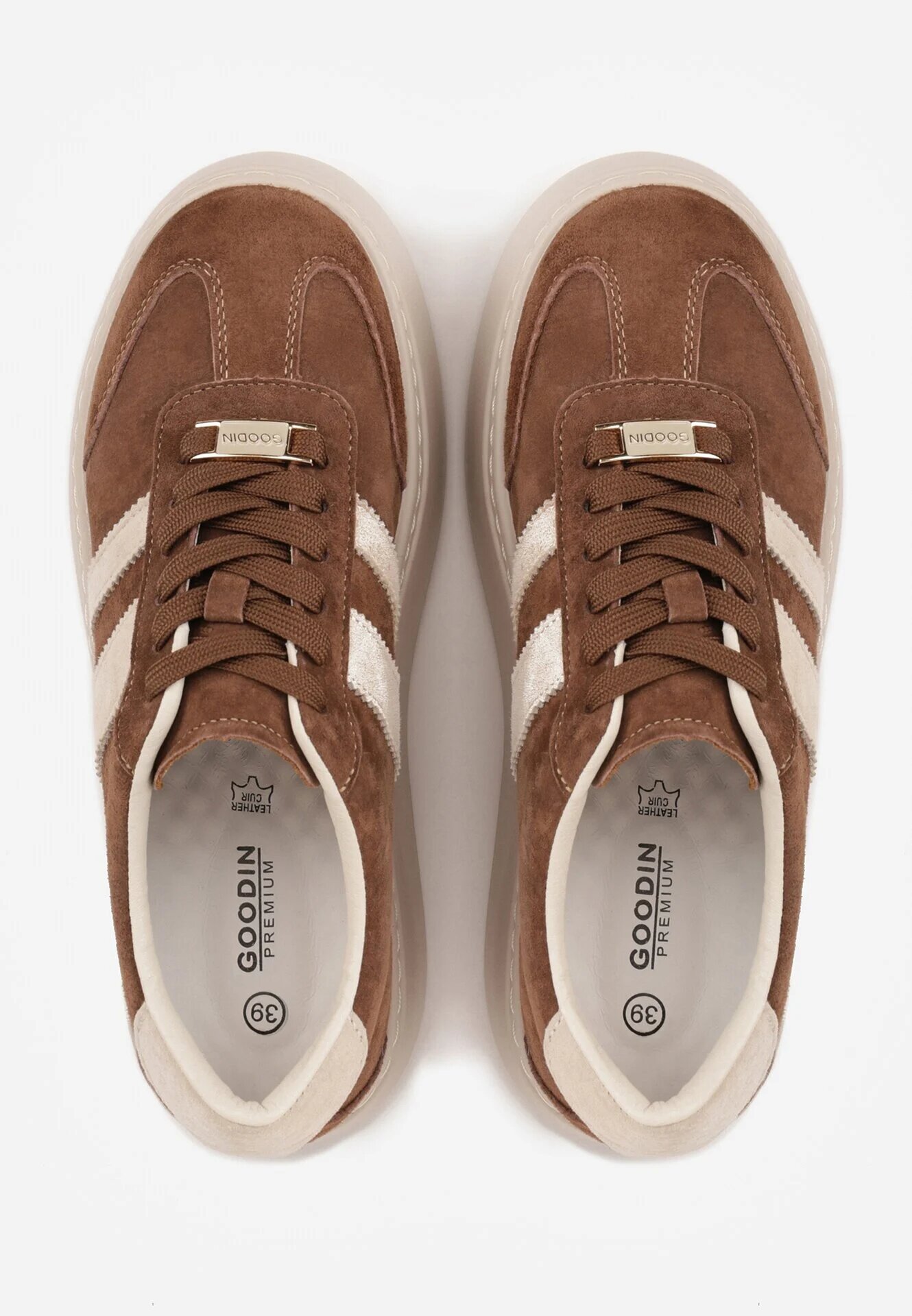 goodin Sneakers din piele maro cu talpă groasă și model geometric Rivimi