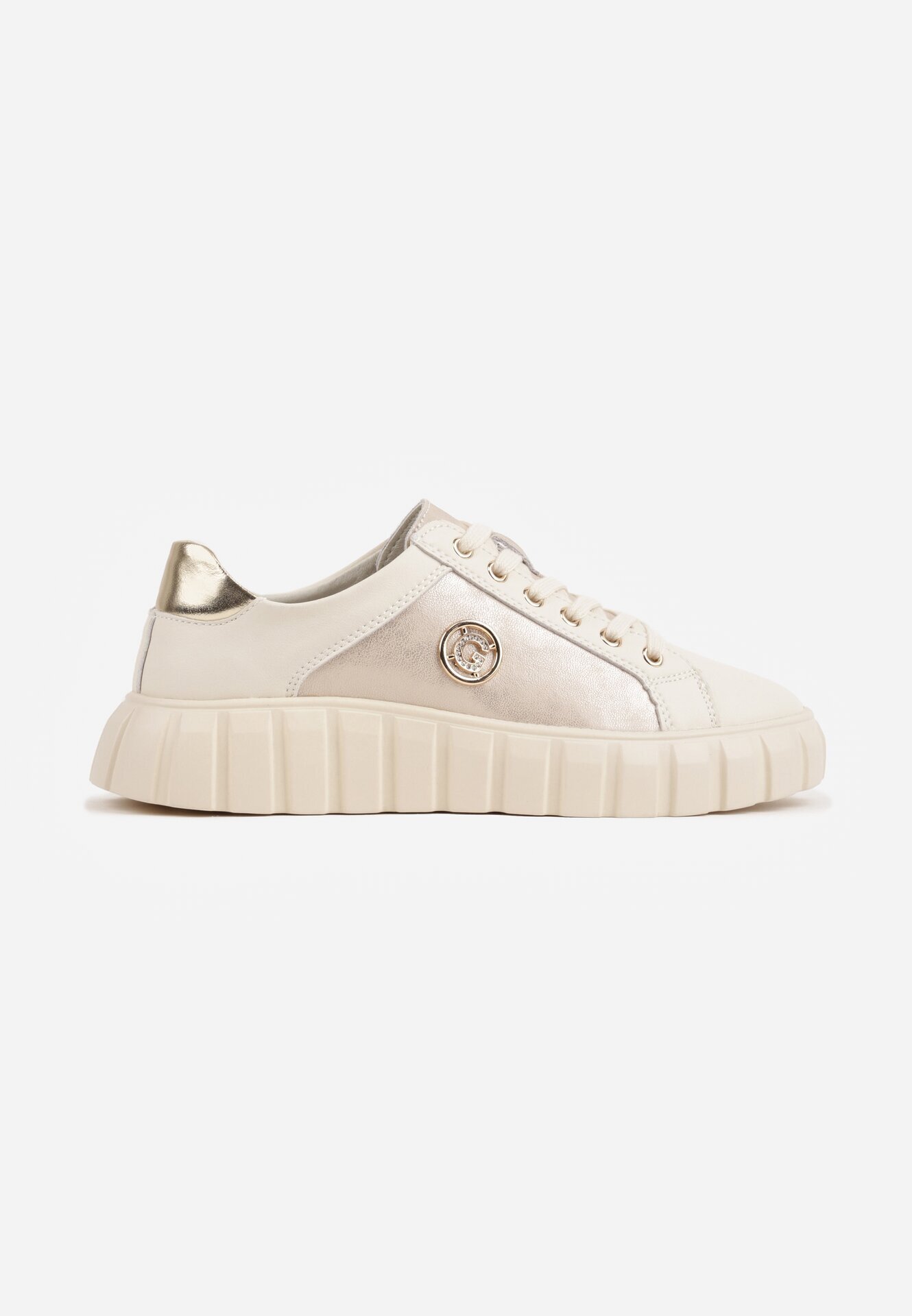 goodin Sneakers din piele naturală cu platformă joasă și accente metalice Rilmi Bej cu auriu