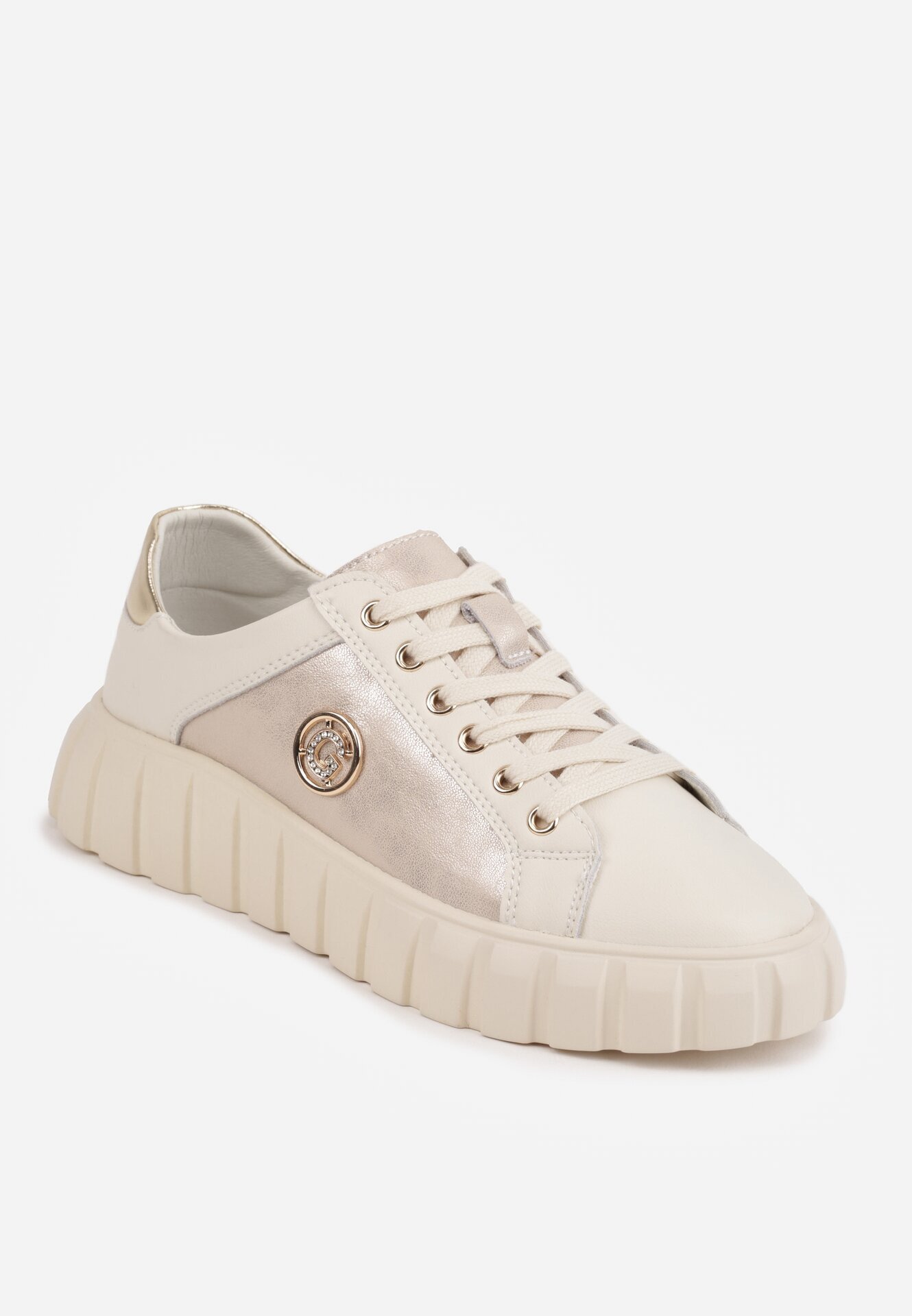 goodin Sneakers din piele naturală cu platformă joasă și accente metalice Rilmi Bej cu auriu