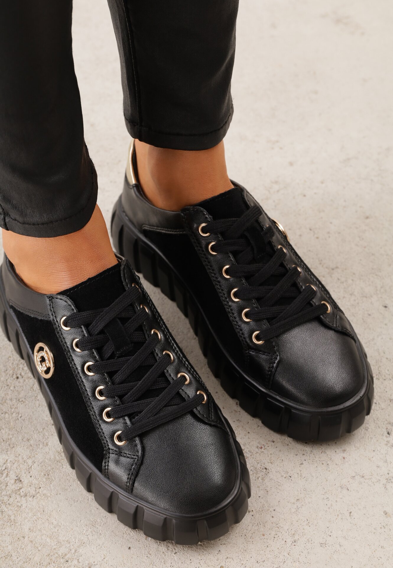 goodin Sneakers din piele naturală cu platformă joasă și accente metalice Rilmi Negru cu argintiu