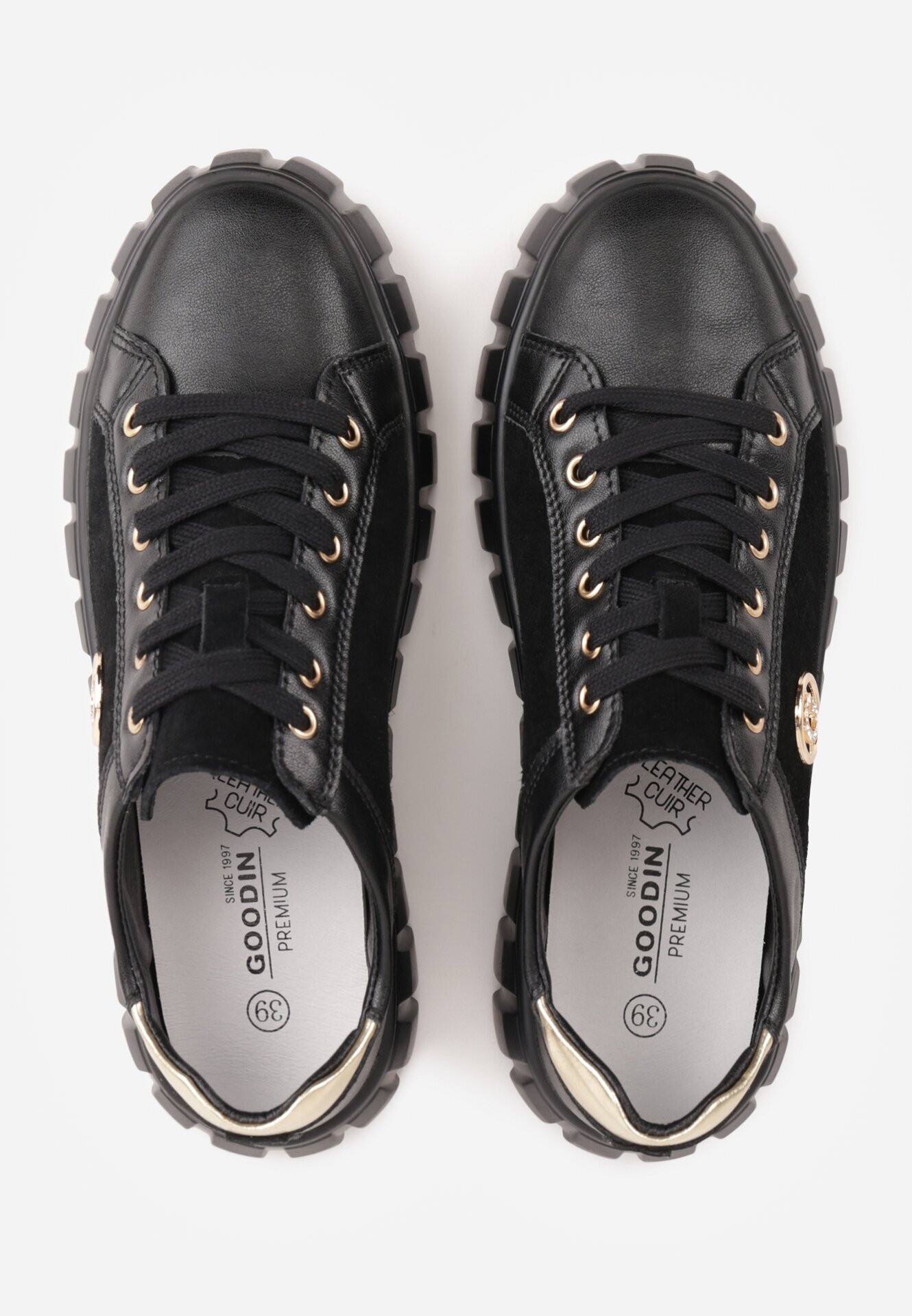 goodin Sneakers din piele naturală cu platformă joasă și accente metalice Rilmi Negru cu argintiu
