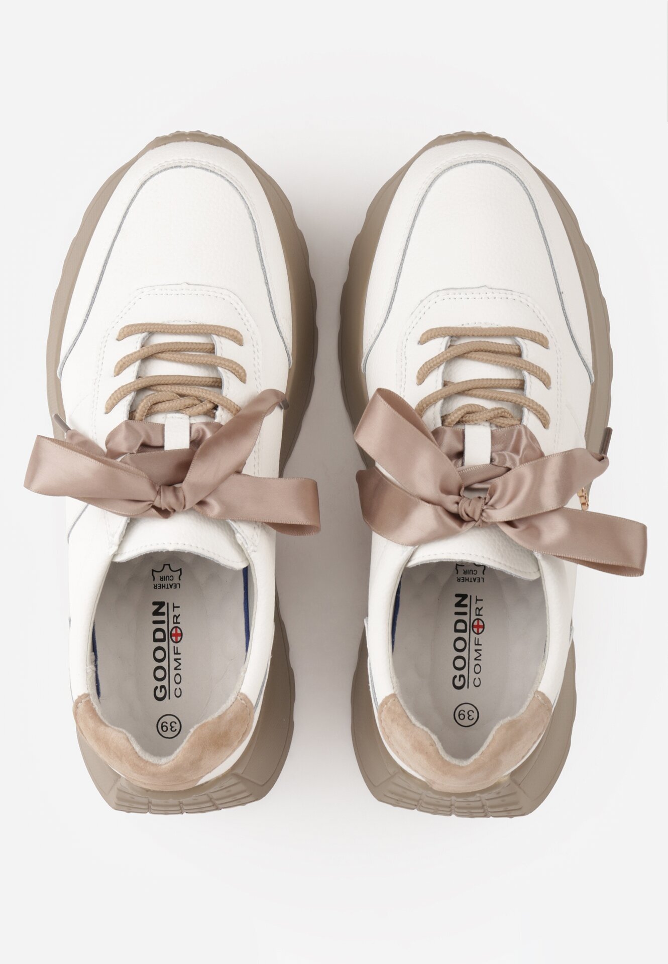goodin Sneakers din piele pe platformă cu șireturi și panglici Giulitta Albi