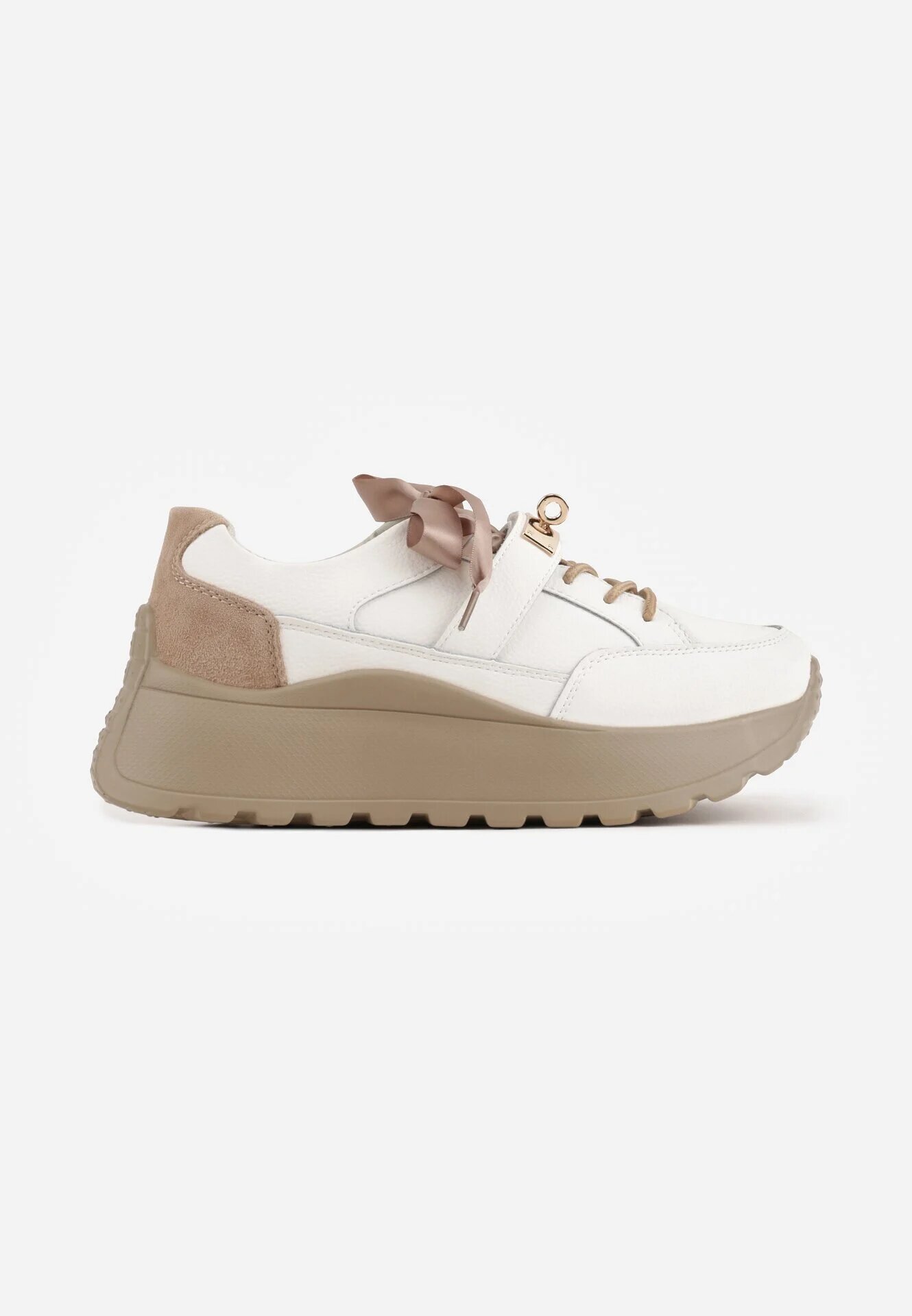 goodin Sneakers din piele pe platformă decorate cu fundiță și detaliu metalic Denyla Albi