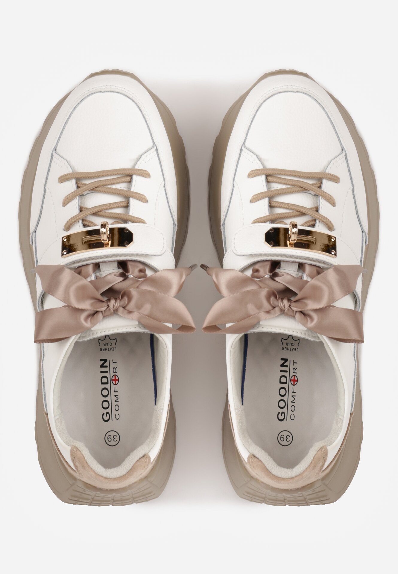 goodin Sneakers din piele pe platformă decorate cu fundiță și detaliu metalic Denyla Albi
