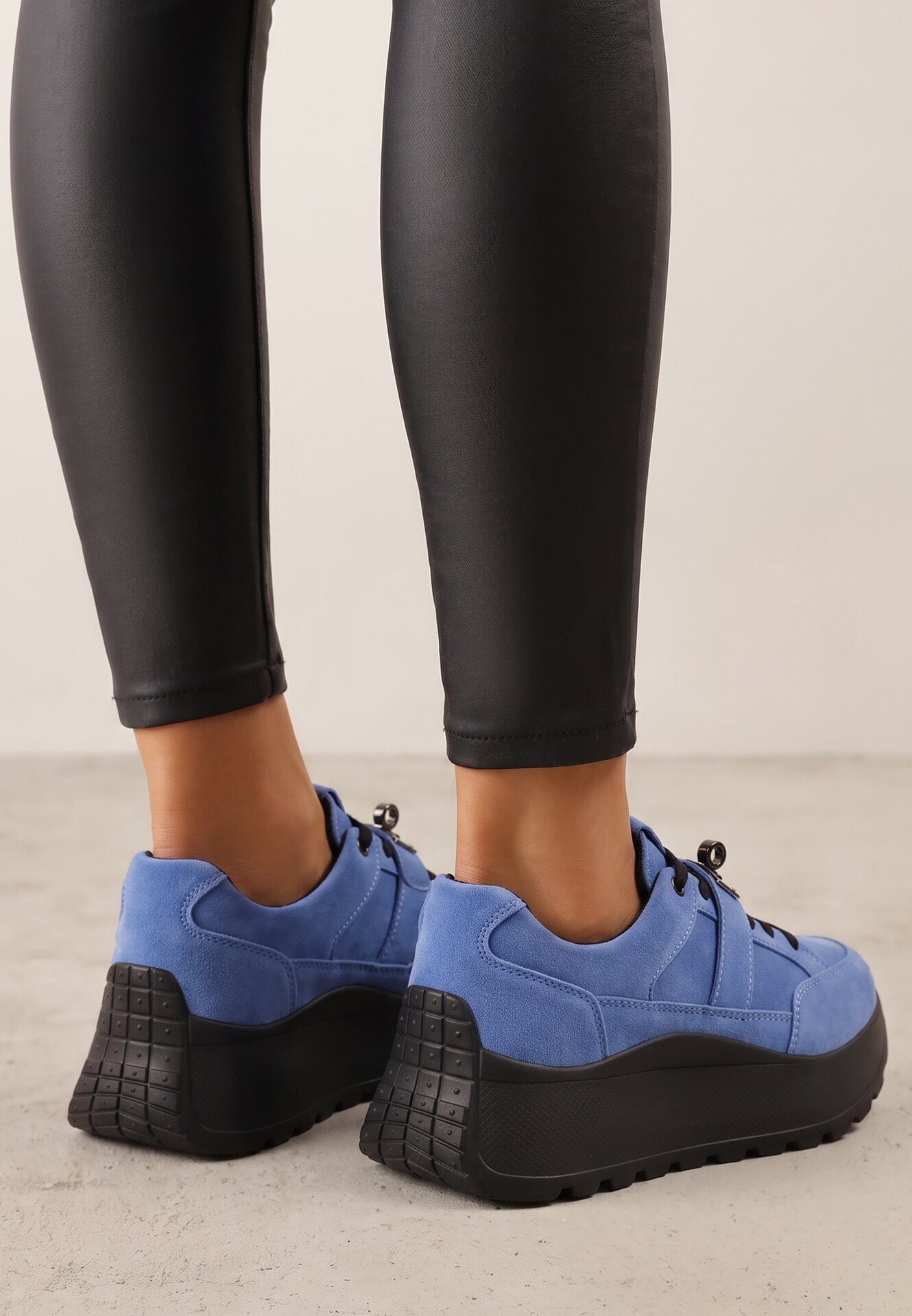 goodin Sneakers din piele pe talpă groasă cu curea și închidere metalică Cirmia Albaștri