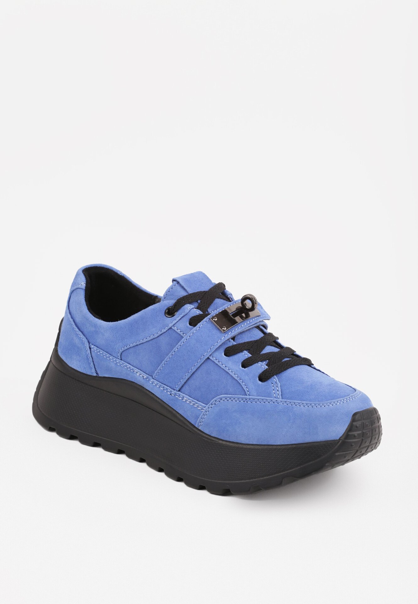 goodin Sneakers din piele pe talpă groasă cu curea și închidere metalică Cirmia Albaștri