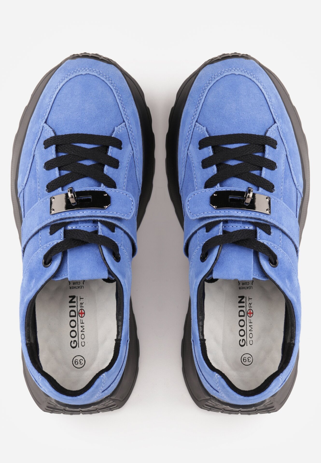 goodin Sneakers din piele pe talpă groasă cu curea și închidere metalică Cirmia Albaștri