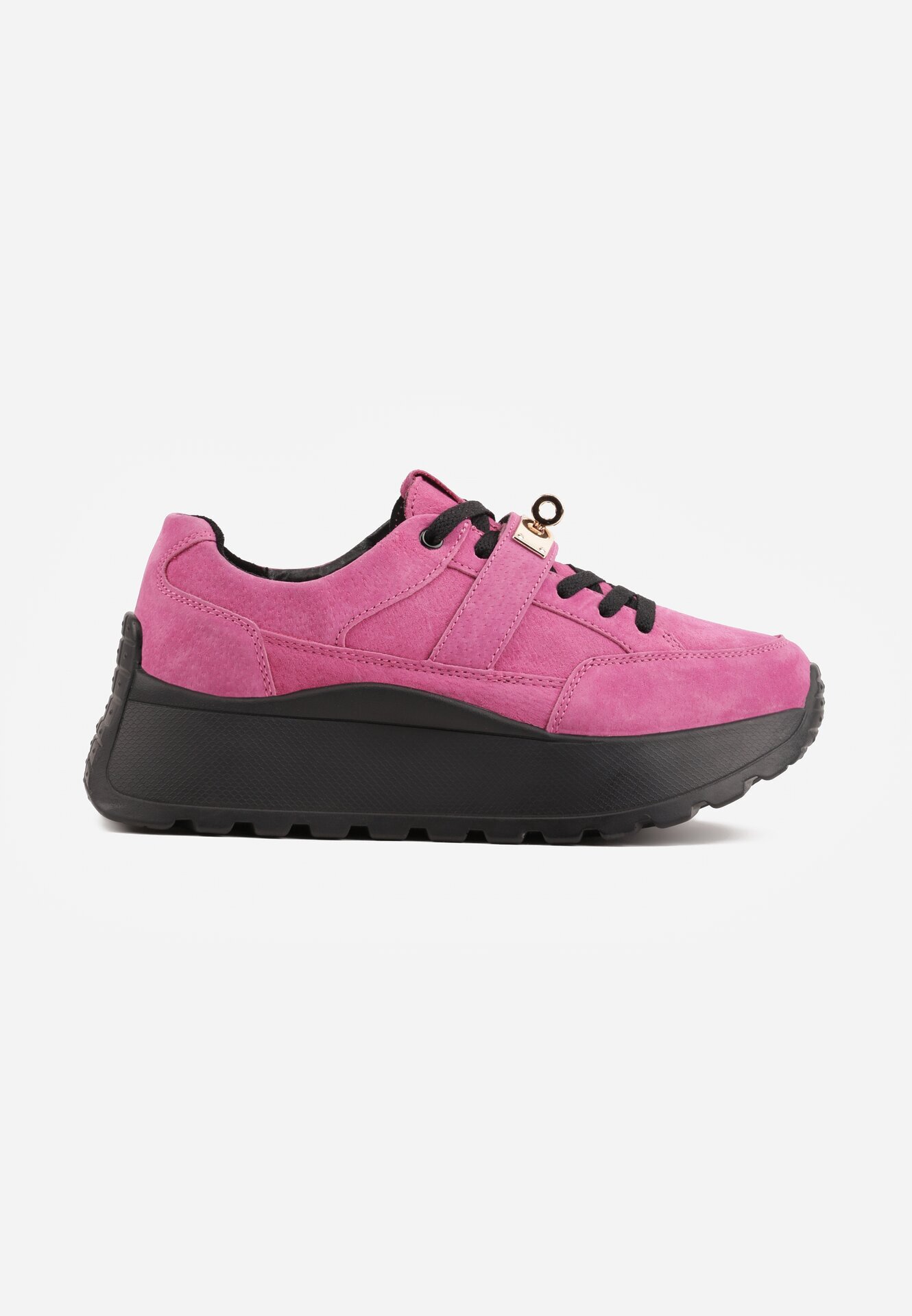 goodin Sneakers din piele pe talpă groasă cu curea și închidere metalică Cirmia Mov