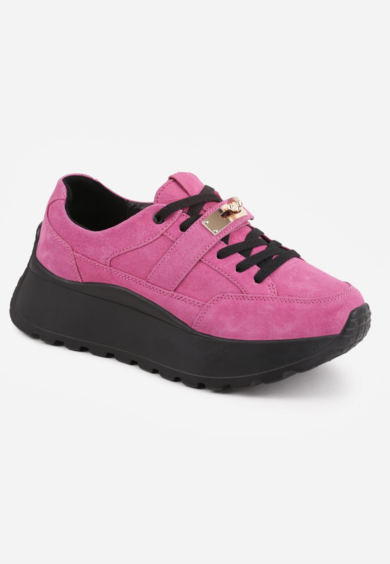 goodin Sneakers din piele pe talpă groasă cu curea și închidere metalică Cirmia Mov