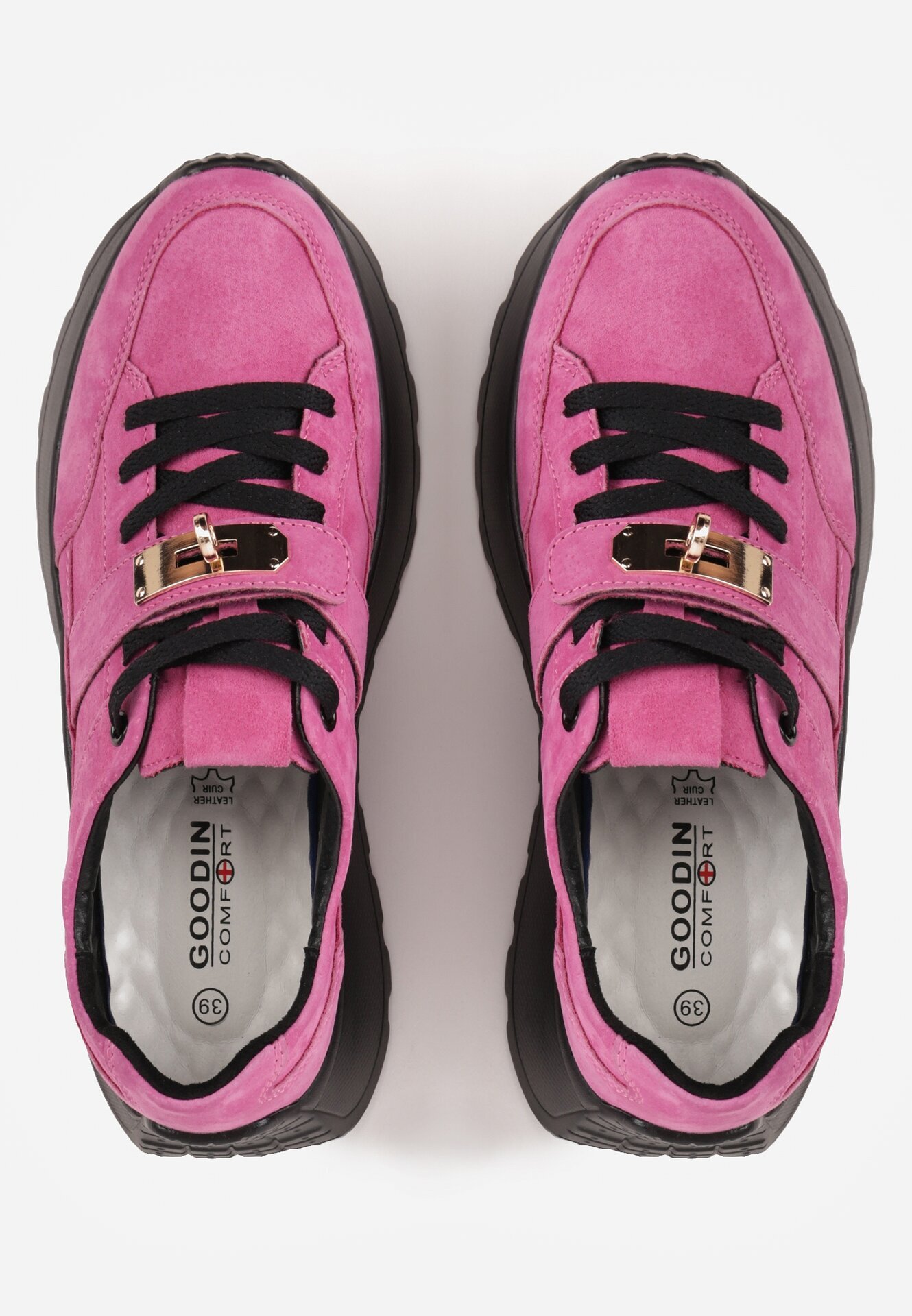 goodin Sneakers din piele pe talpă groasă cu curea și închidere metalică Cirmia Mov