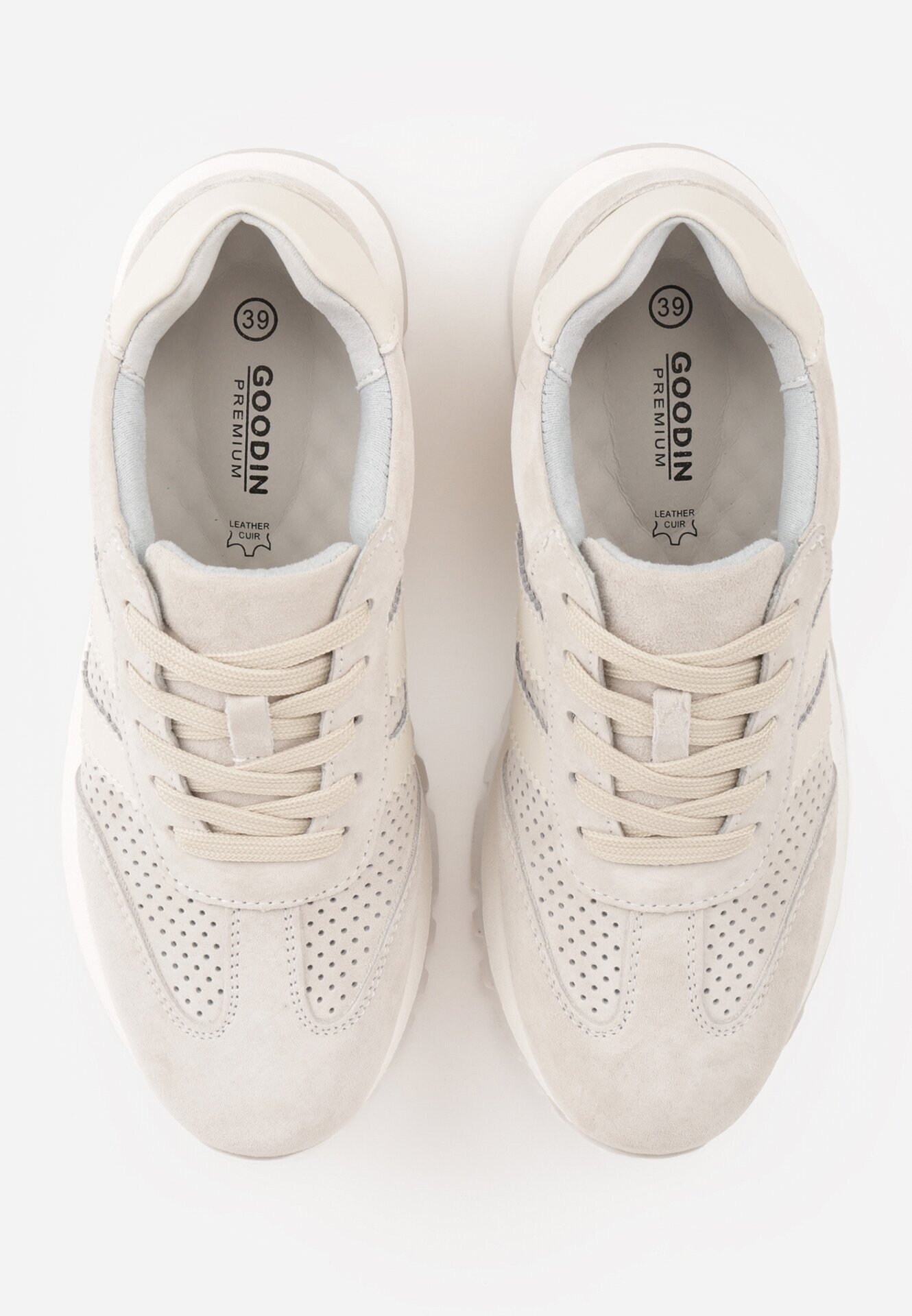 goodin Sneakers Gri deschis din piele întoarsă Decorate cu perforații și benzi Semielle