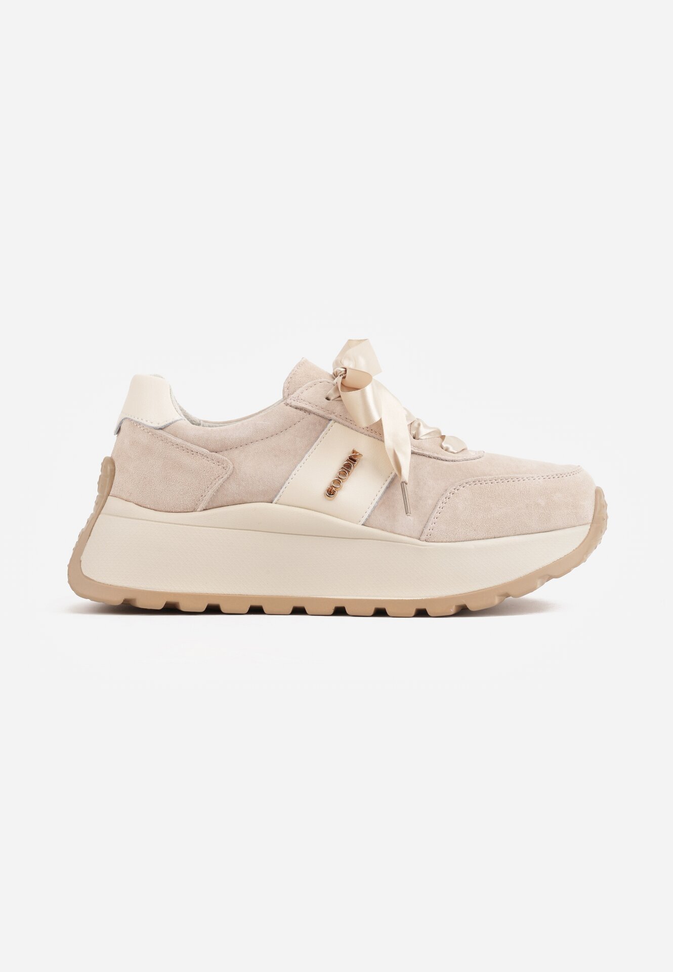 goodin Sneakers groase cu talpă groasă din piele întoarsă naturală și branț din piele Kanle Bej