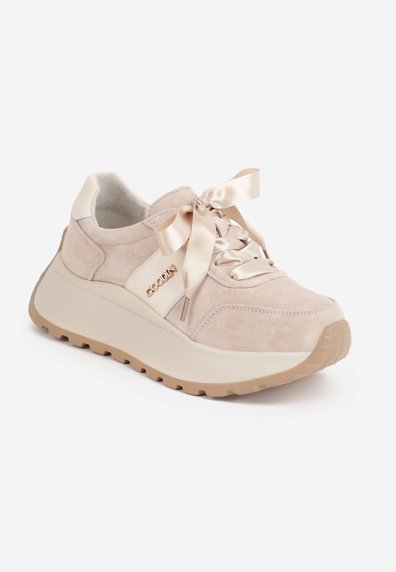 goodin Sneakers groase cu talpă groasă din piele întoarsă naturală și branț din piele Kanle Bej