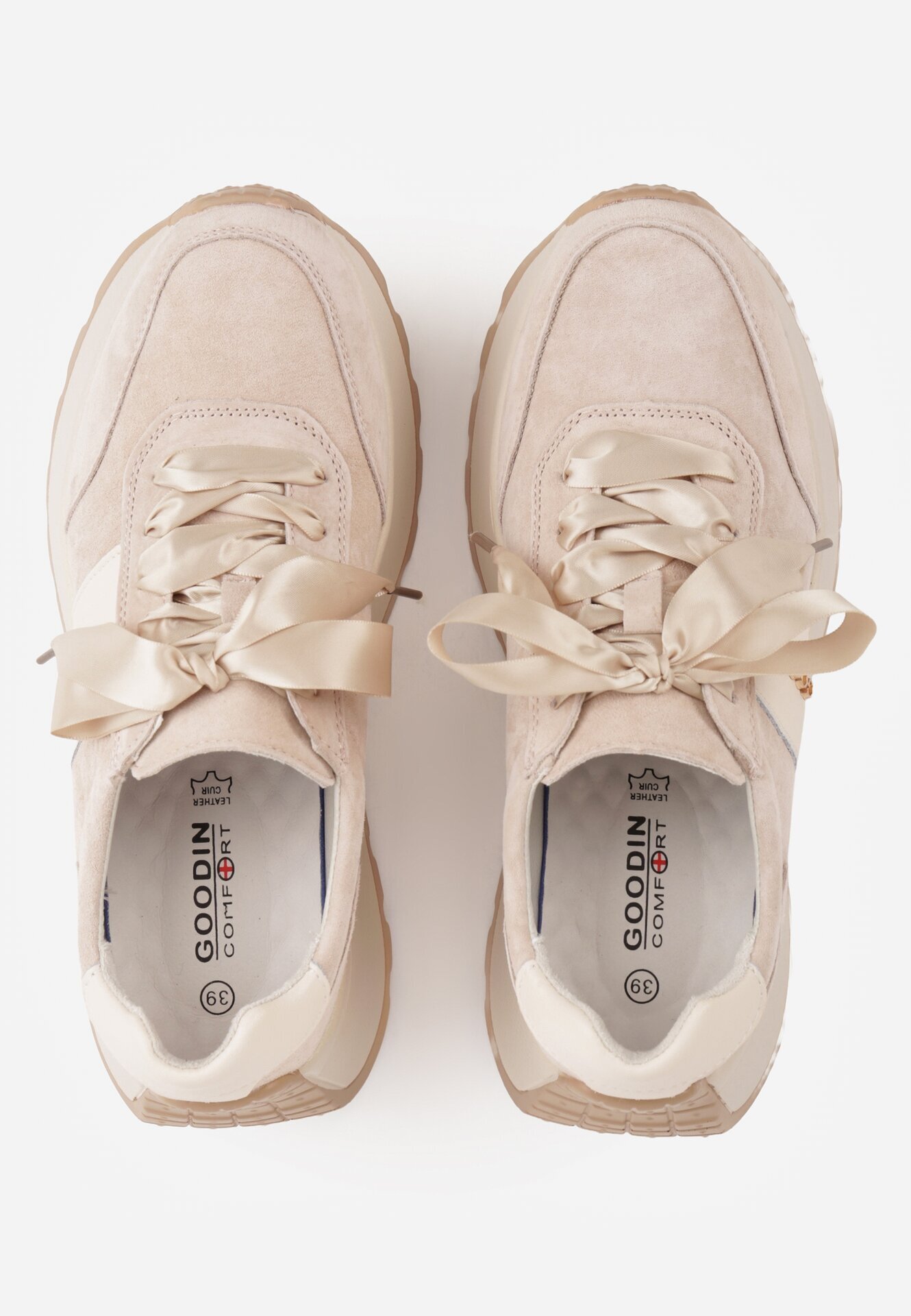 goodin Sneakers groase cu talpă groasă din piele întoarsă naturală și branț din piele Kanle Bej