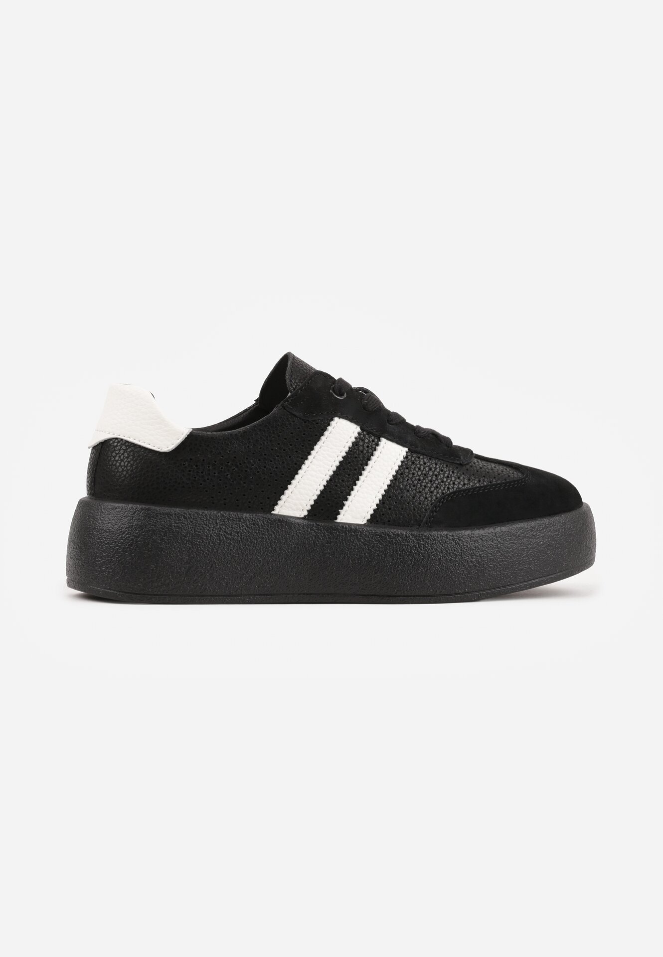 goodin Sneakers negri din piele pe talpă groasă decorați cu curele și perforații Wiefia