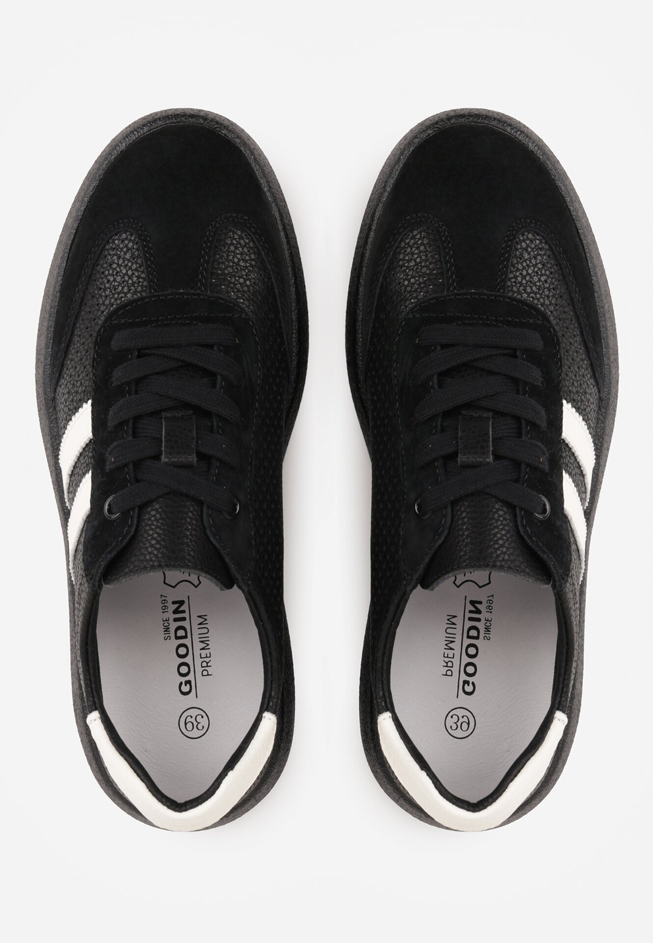 goodin Sneakers negri din piele pe talpă groasă decorați cu curele și perforații Wiefia
