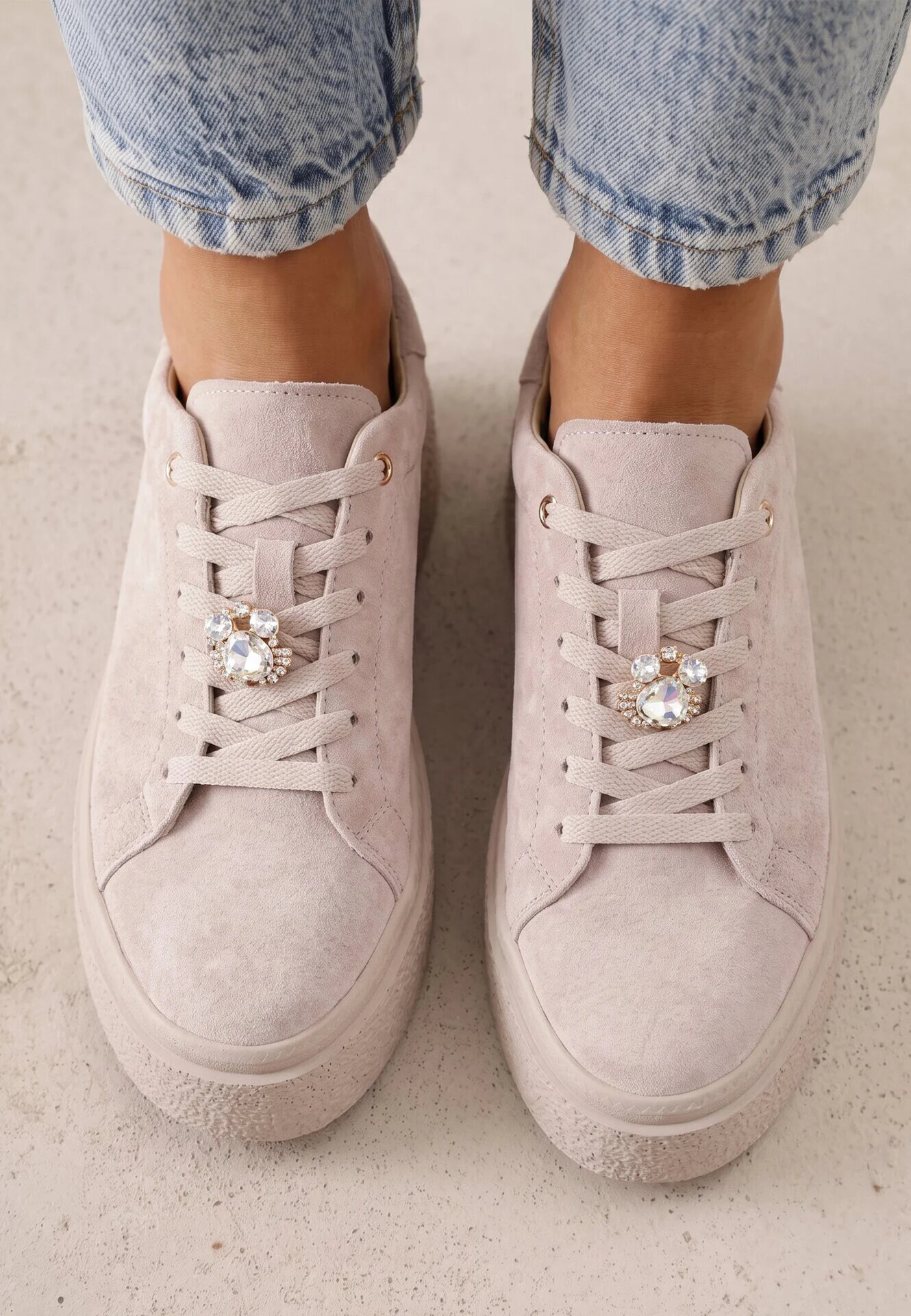 goodin Sneakers pe talpă groasă din piele întoarsă naturală cu strasuri Nehi Bej Bej Bej închis