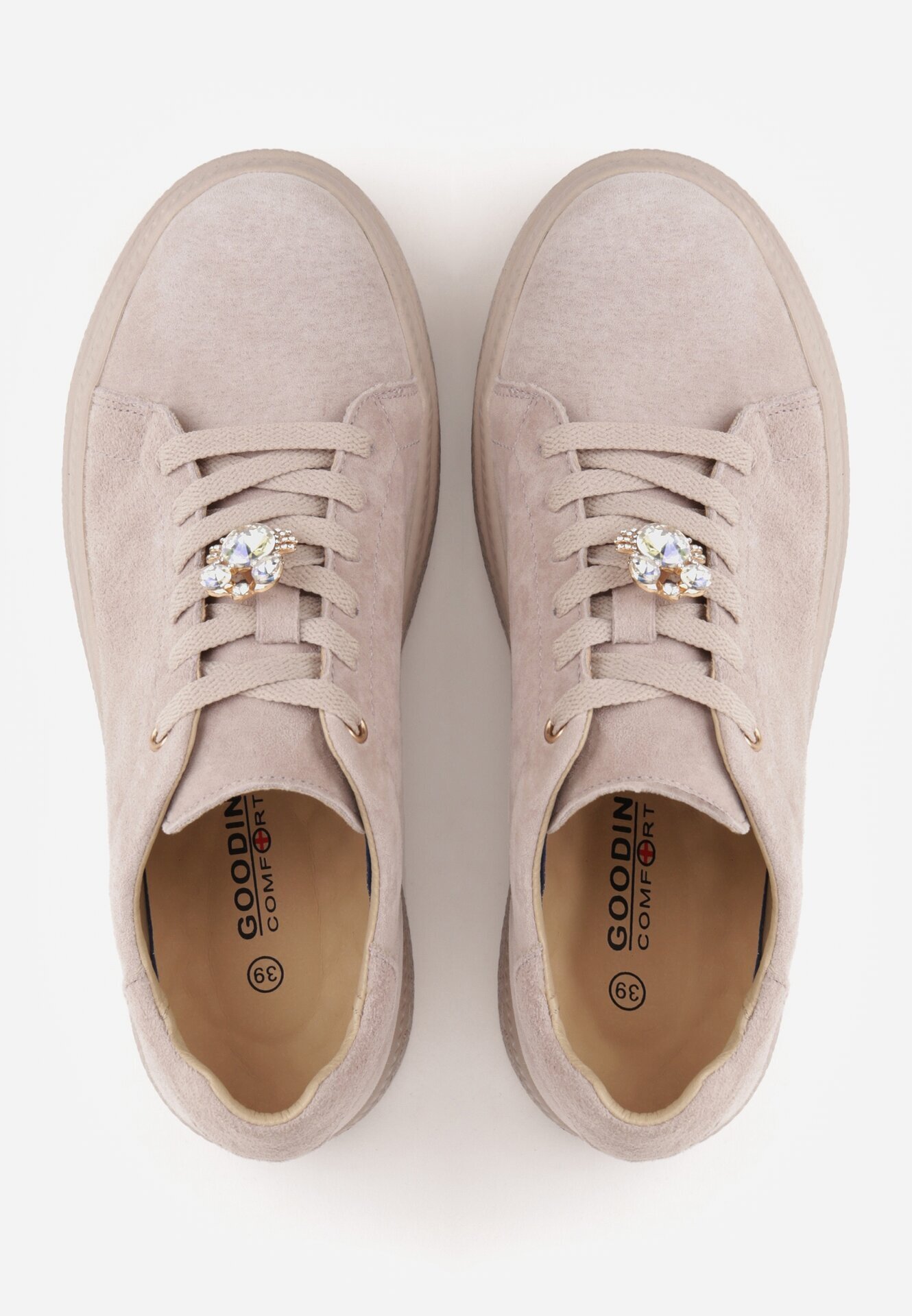 goodin Sneakers pe talpă groasă din piele întoarsă naturală cu strasuri Nehi Bej Bej Bej închis