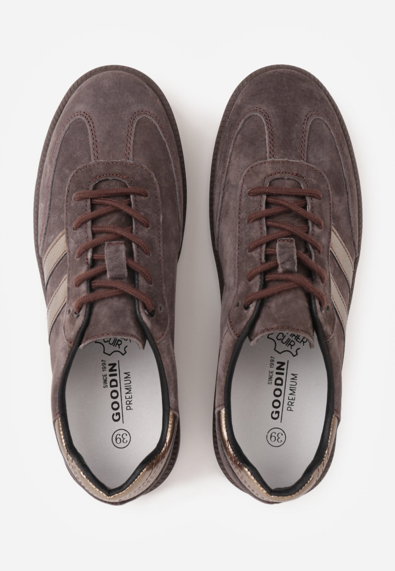 goodin Sneakers retro din piele întoarsă naturală cu branț din piele Celarge Maro