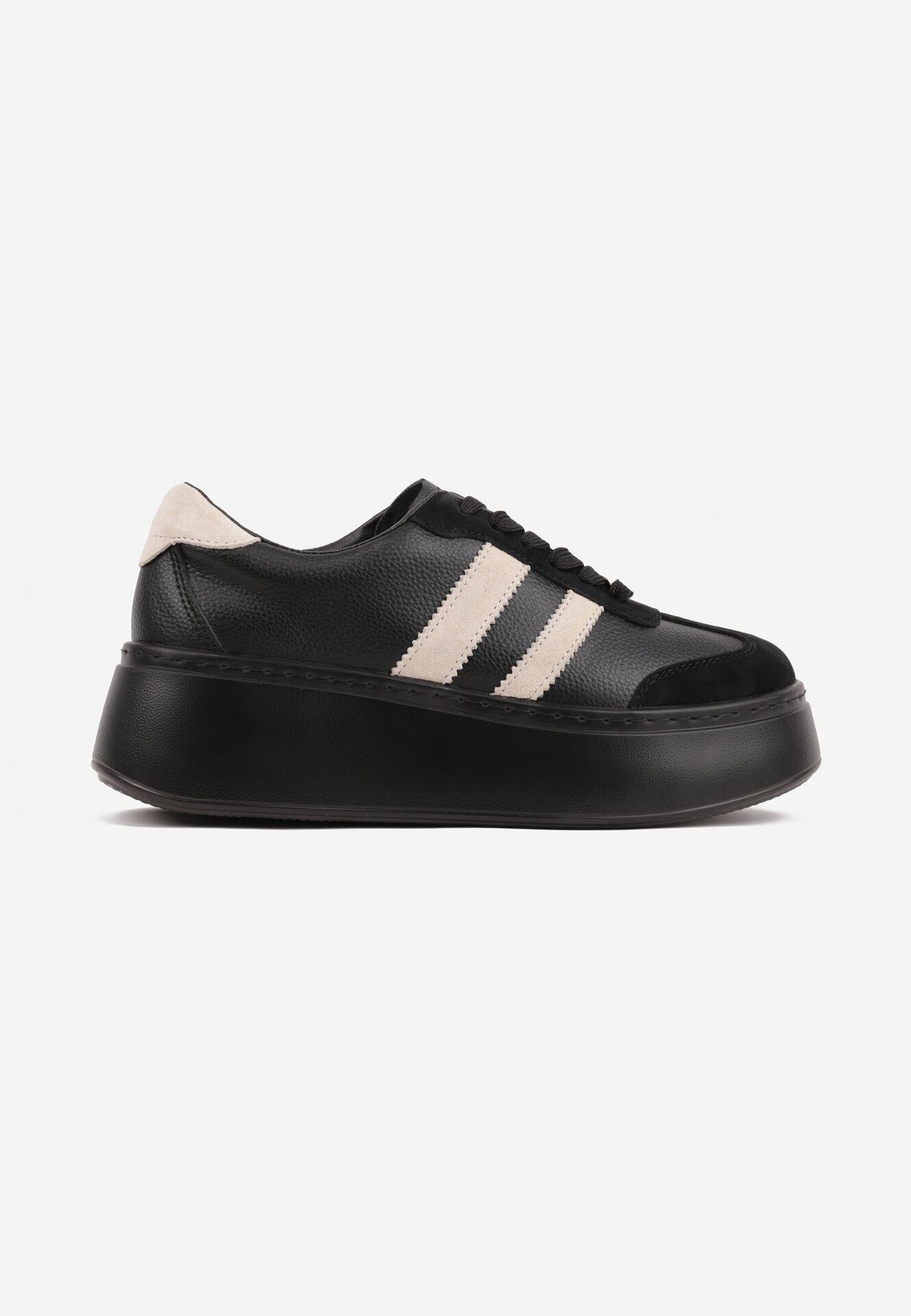 goodin Sneakerși Negru-Bej din Piele cu Talpă Groasă cu Model Geometric Rivimi