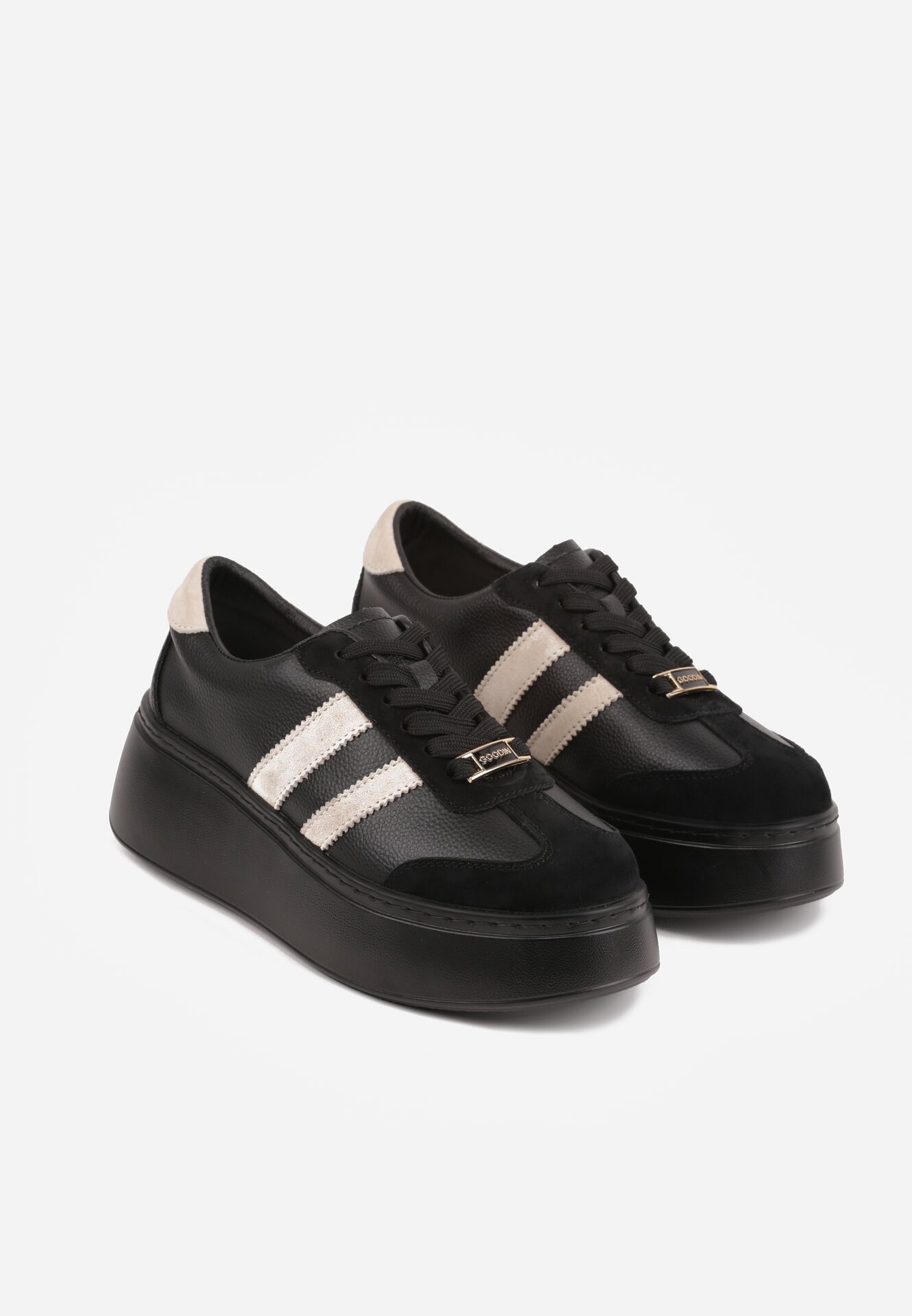 goodin Sneakerși Negru-Bej din Piele cu Talpă Groasă cu Model Geometric Rivimi