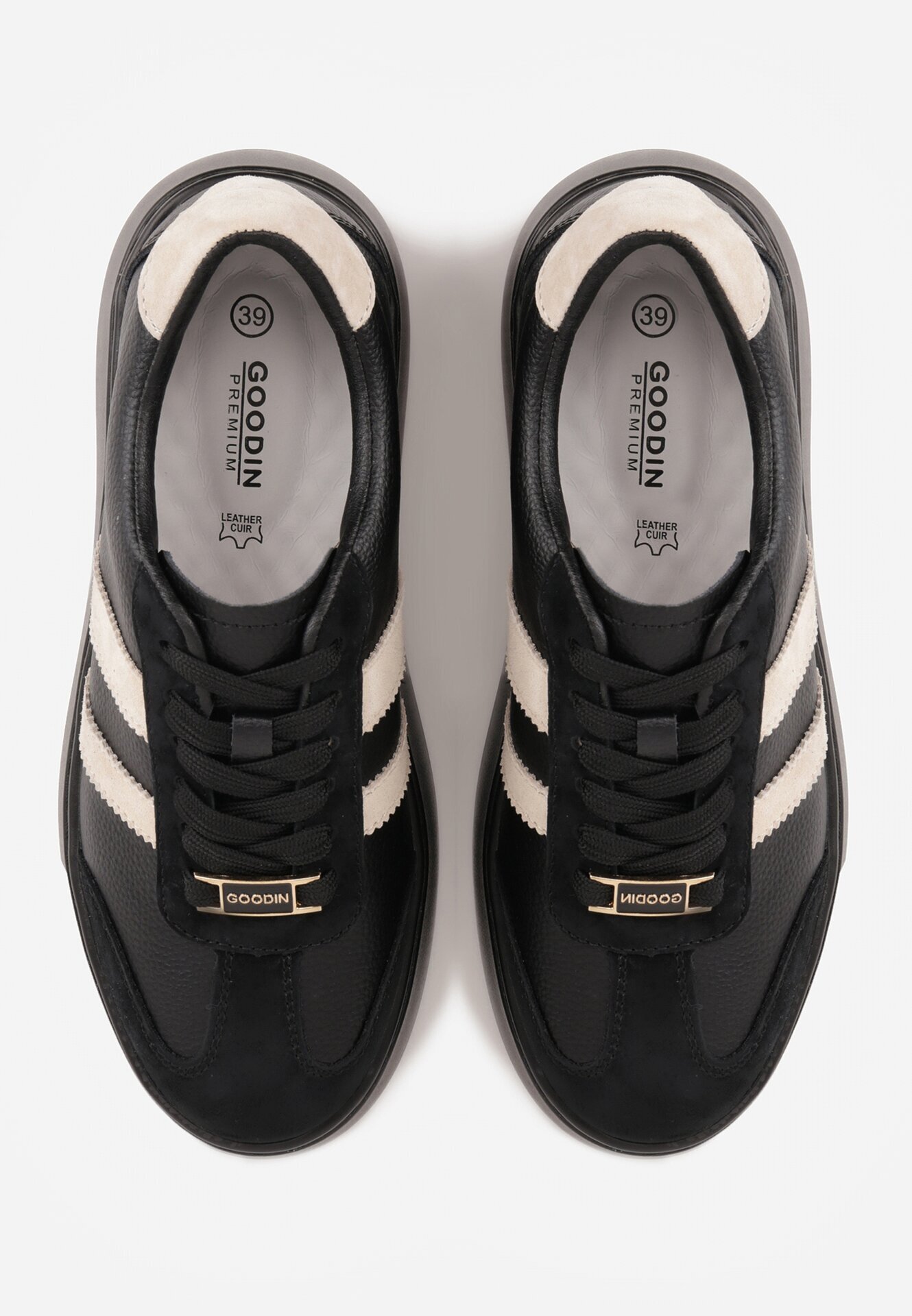 goodin Sneakerși Negru-Bej din Piele cu Talpă Groasă cu Model Geometric Rivimi