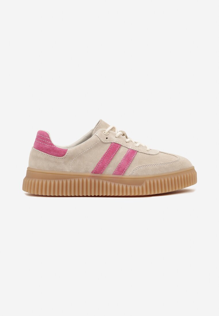 goodin Sneakersuri Bej și Fucsia clasice din piele cu inserții de piele întoarsă naturală Teniresela
