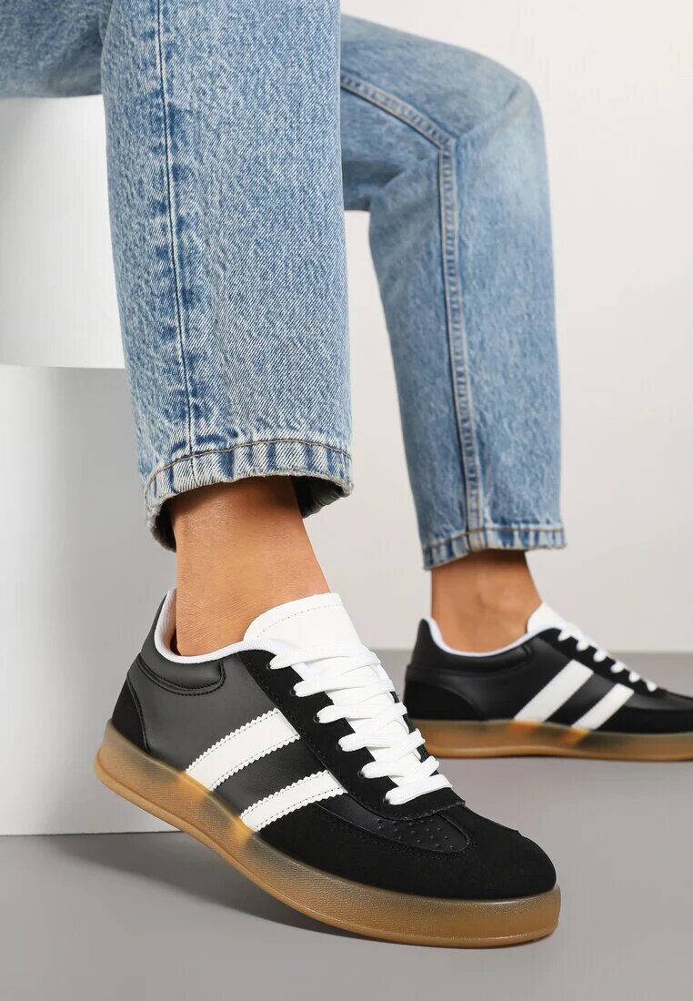 gowin Adidași Negri Tip Tenisi Iconici cu Cusături Decorative Selfia