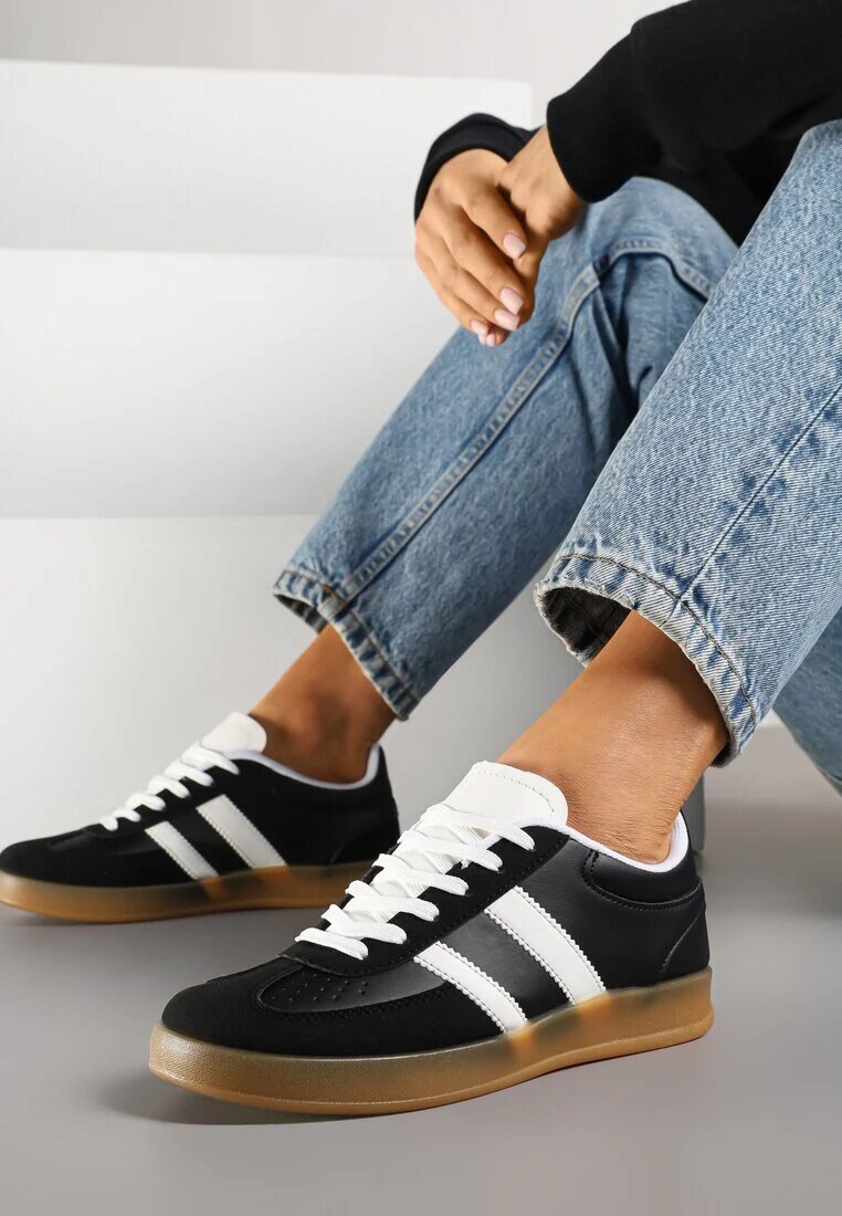 gowin Adidași Negri Tip Tenisi Iconici cu Cusături Decorative Selfia