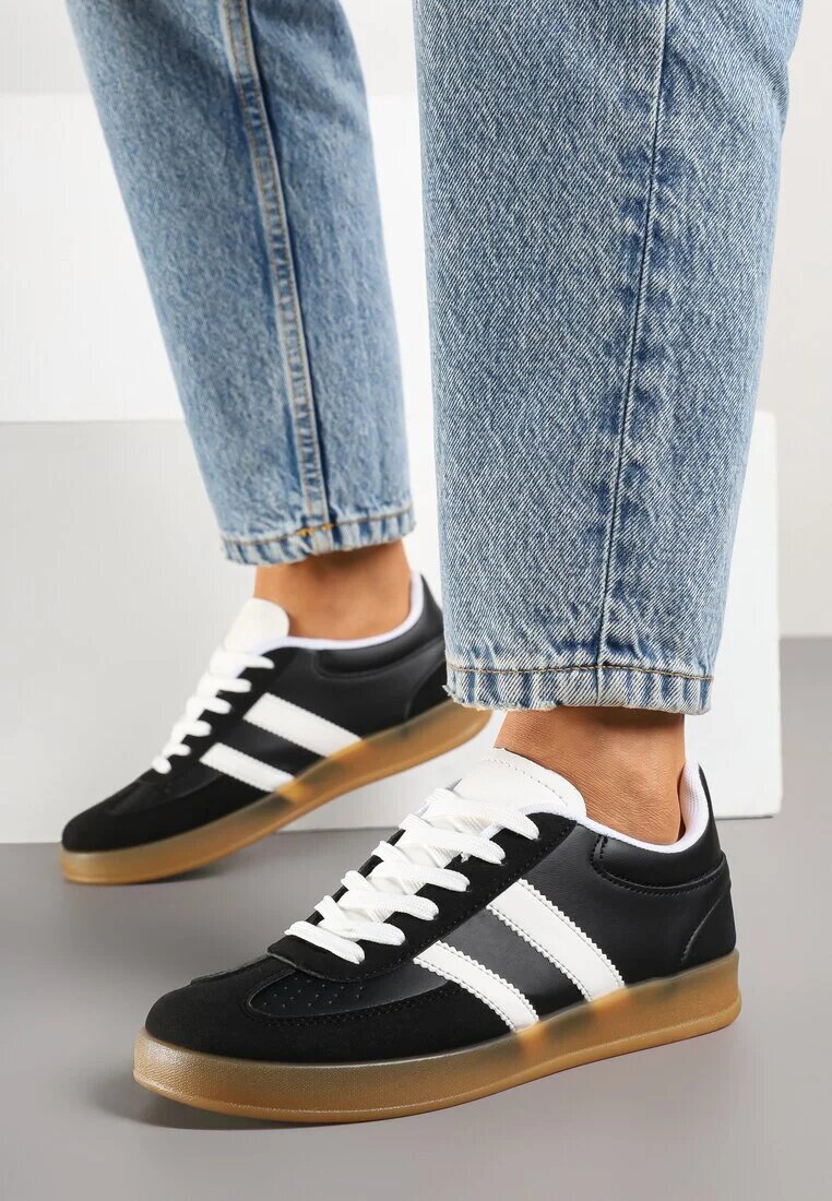 gowin Adidași Negri Tip Tenisi Iconici cu Cusături Decorative Selfia