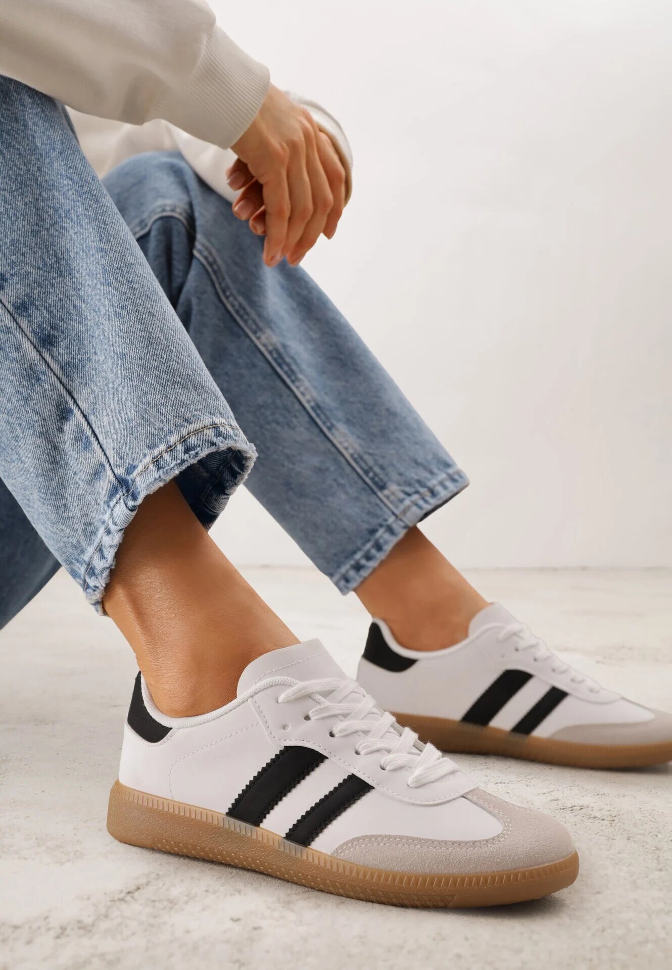 gowin Adidași Plati Alb-Negru Decorați cu Dungi Glaria