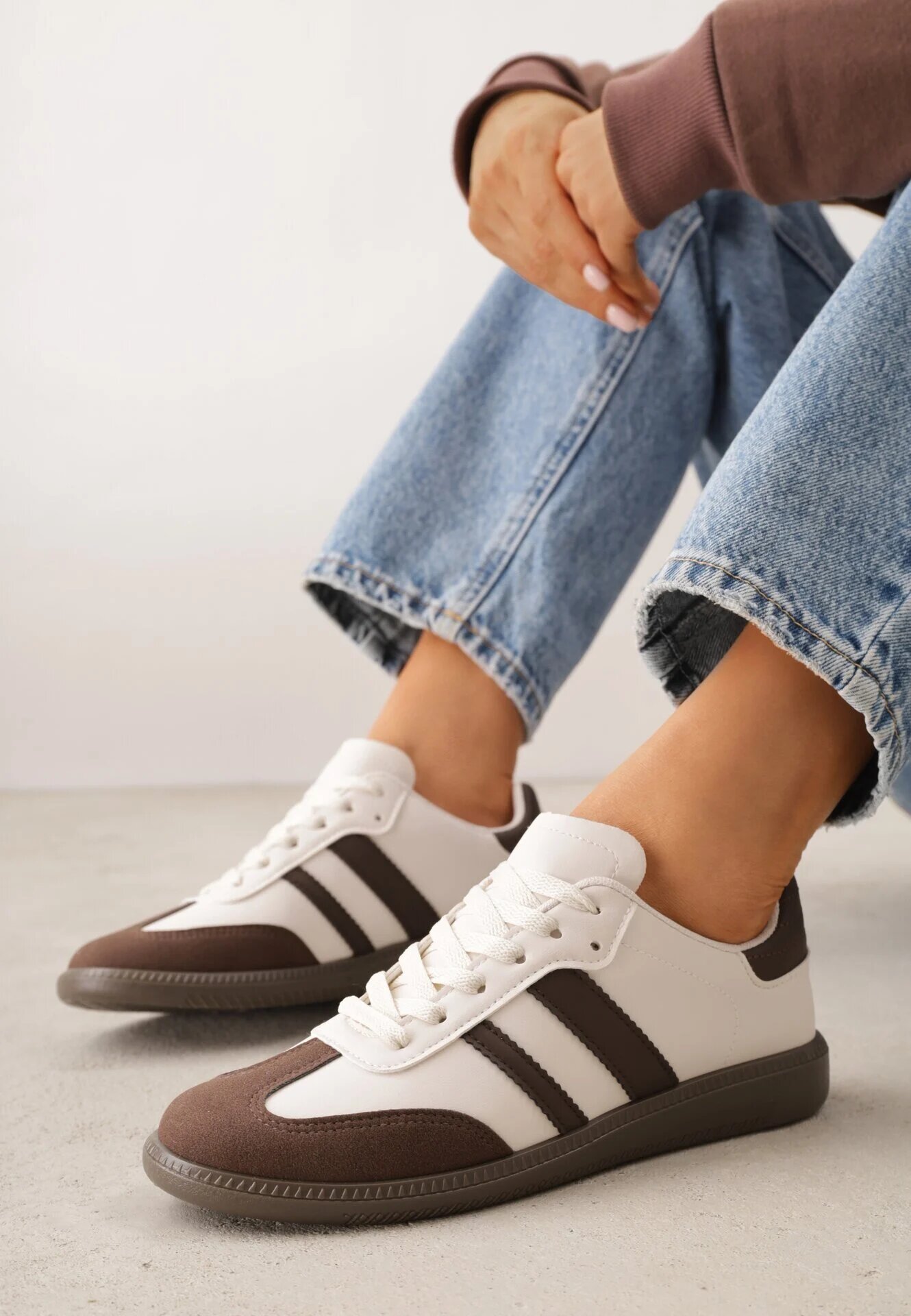 gowin Adidași Plati Bej-Maro Decorate cu Benzi Glaria