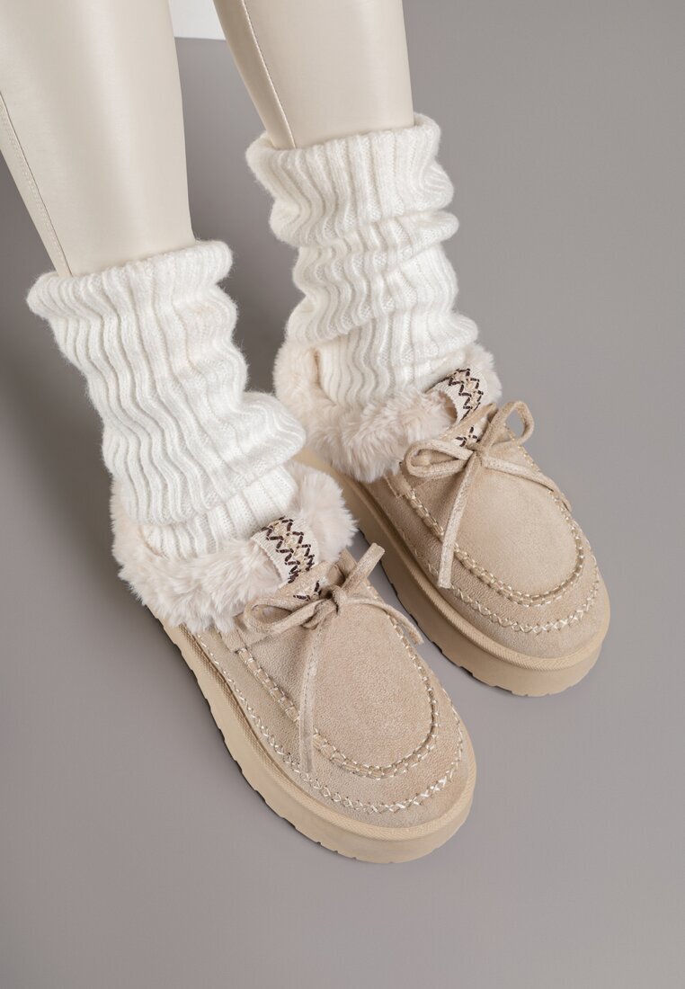 gowin Cizme de zăpadă bej tip slip-on în stil rustic cu fundă și blană Tusor