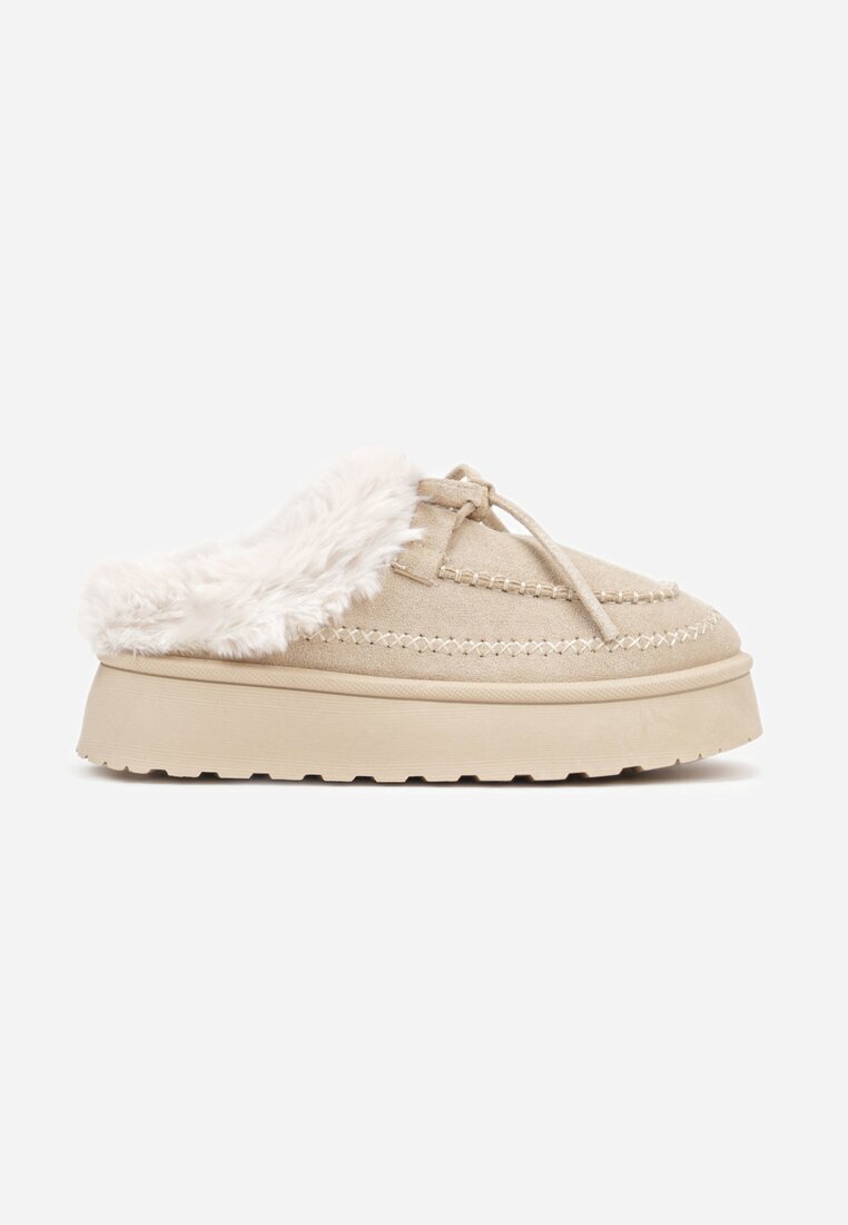 gowin Cizme de zăpadă bej tip slip-on în stil rustic cu fundă și blană Tusor