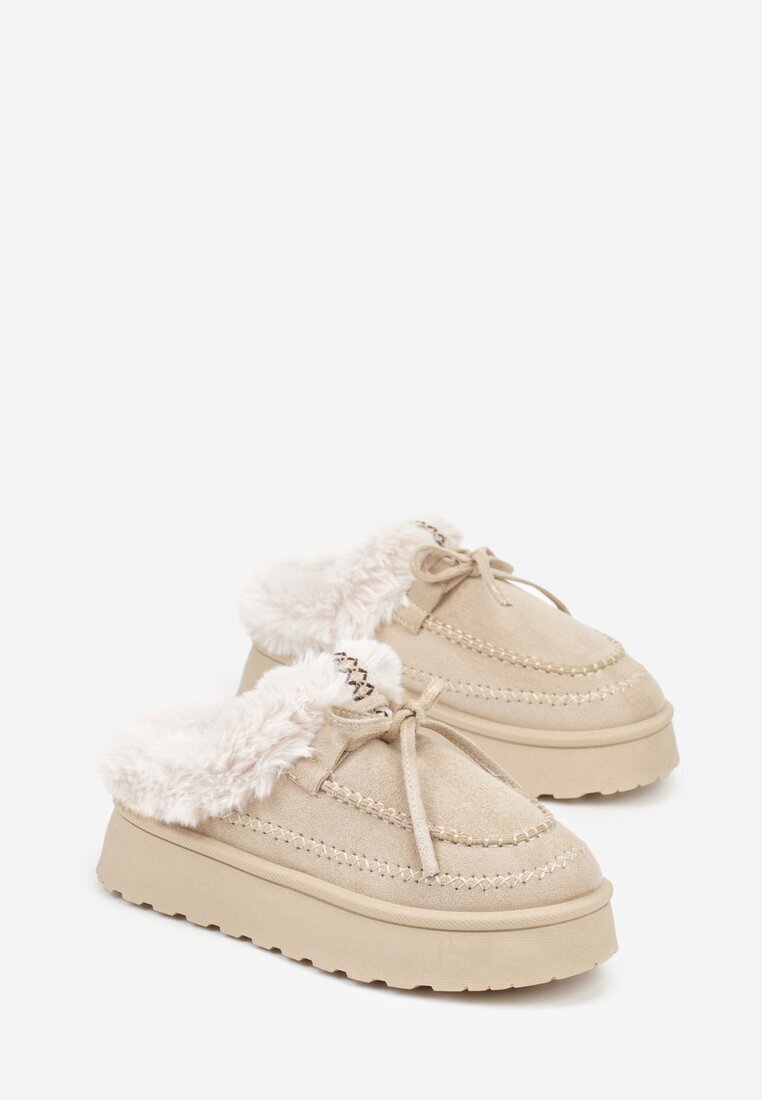 gowin Cizme de zăpadă bej tip slip-on în stil rustic cu fundă și blană Tusor