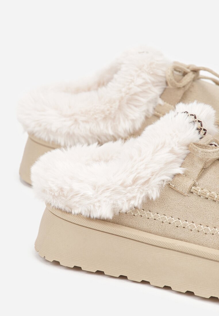 gowin Cizme de zăpadă bej tip slip-on în stil rustic cu fundă și blană Tusor