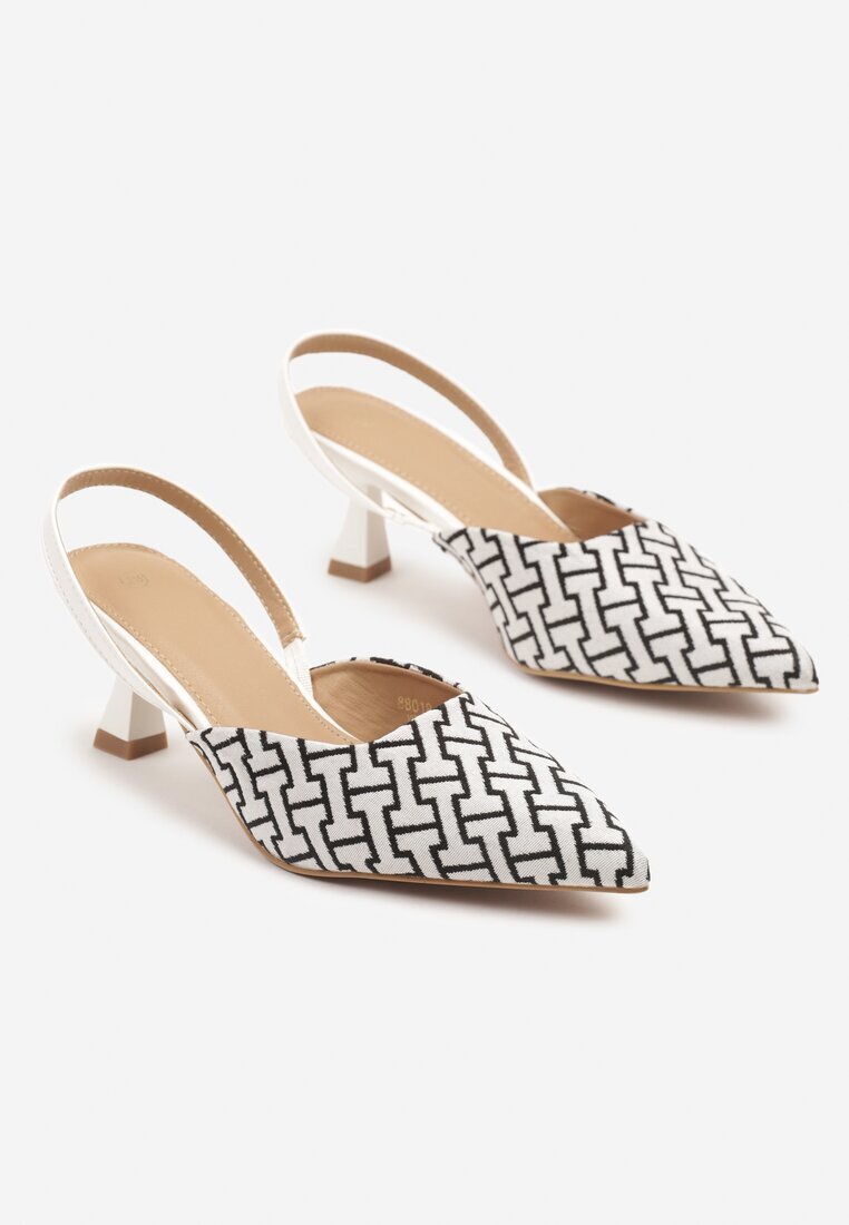 gowin Sandale Albe pe Toc Pisicuță cu Motiv Geometric Arrivanna