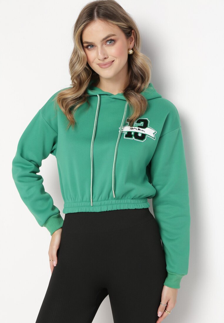 h&s Bluză Verde Scurtă cu Glugă și Elastic cu Imprimeu Varel