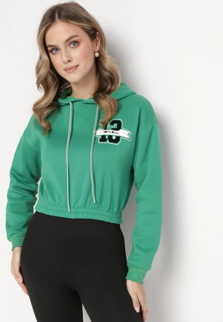 h&s Bluză Verde Scurtă cu Glugă și Elastic cu Imprimeu Varel