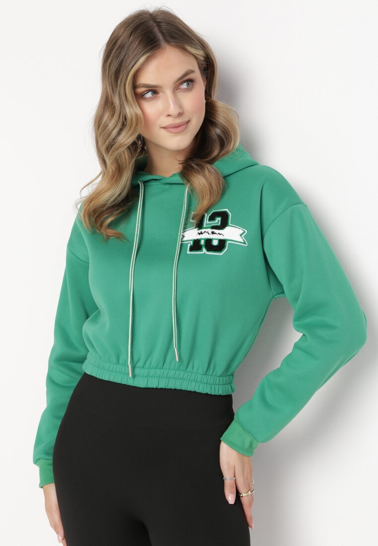 h&s Bluză Verde Scurtă cu Glugă și Elastic cu Imprimeu Varel