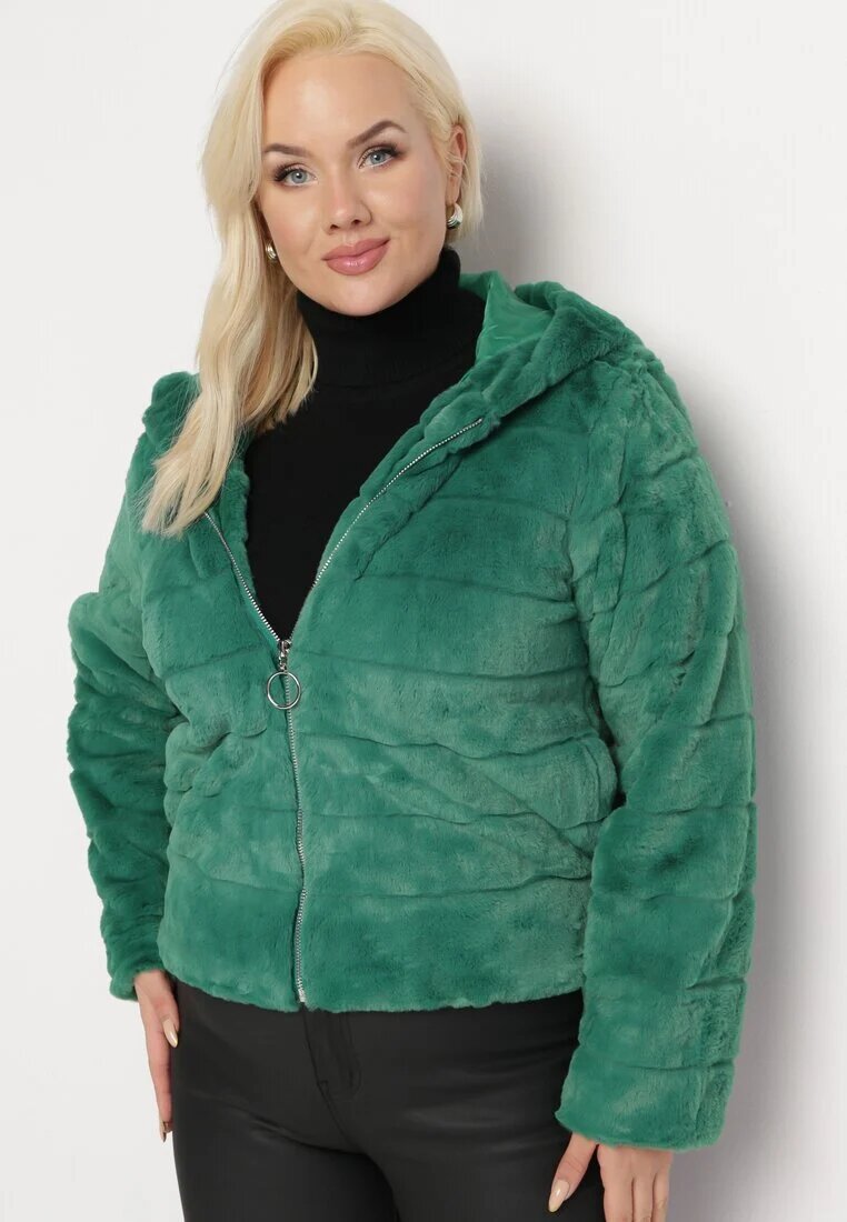 h&s Geacă Verde De blană cu Benzi Decorative și Glugă Eleran