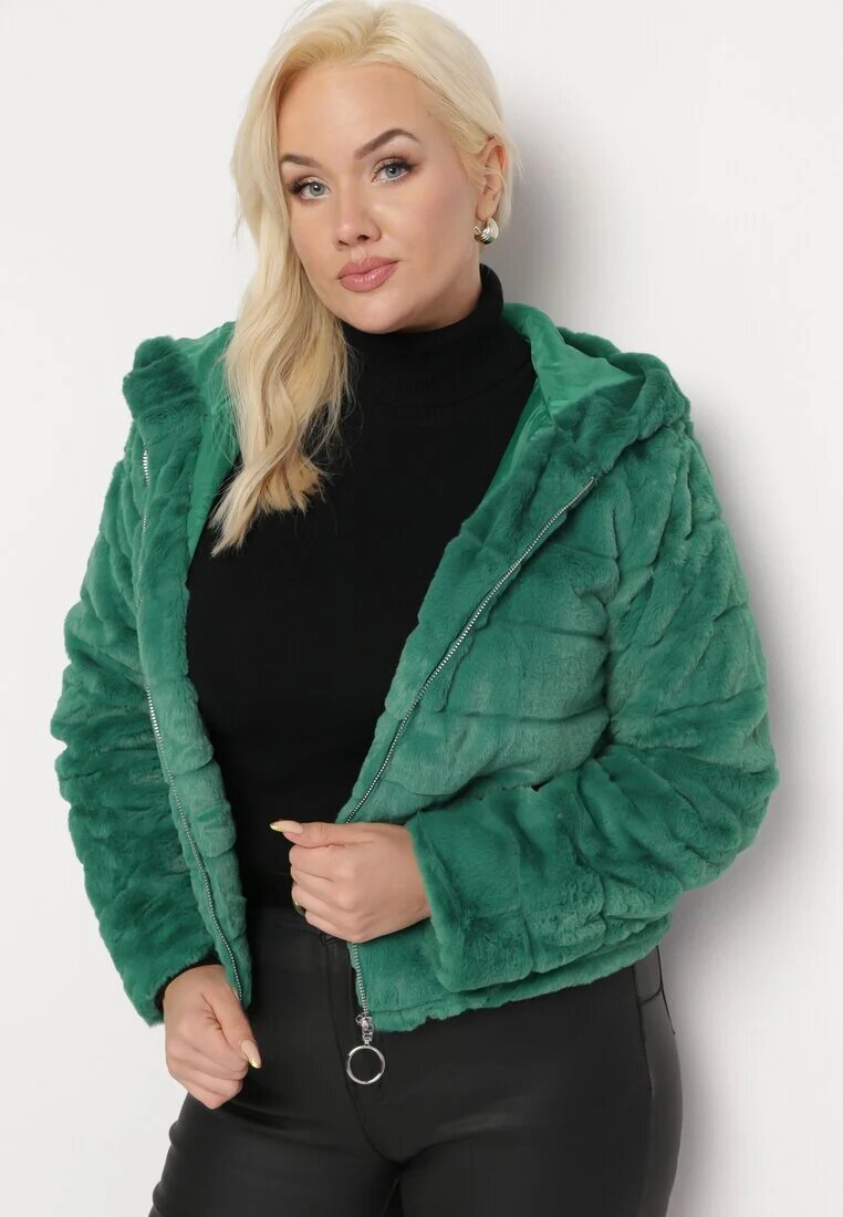 h&s Geacă Verde De blană cu Benzi Decorative și Glugă Eleran