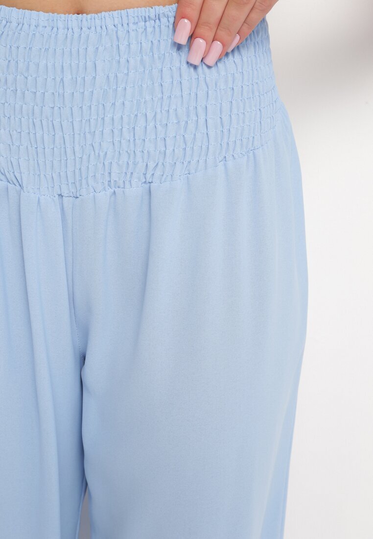 h&s Pantaloni Albastru deschis cu picior drept și talie elastică încrețită Perdila