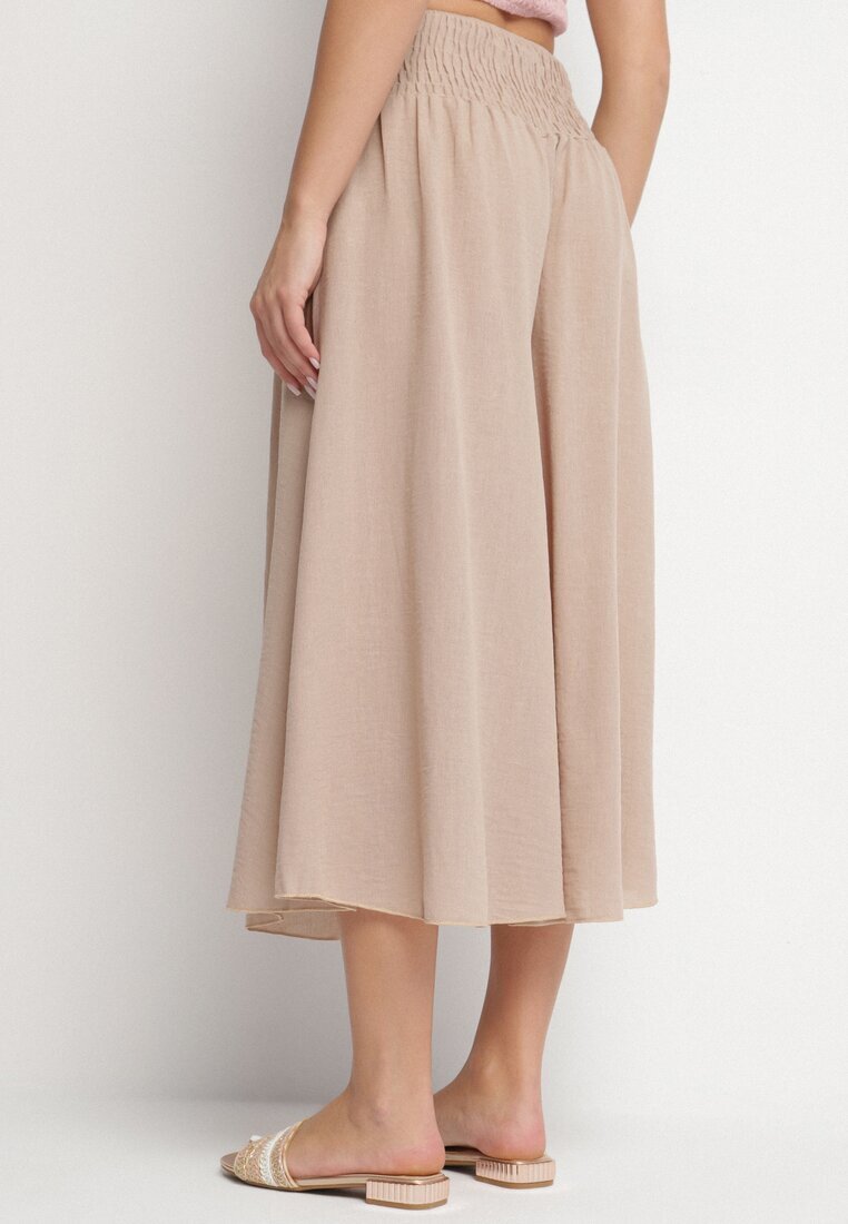 h&s Pantaloni Bej Largi Culottes Ornamentate cu Volane Fenalida